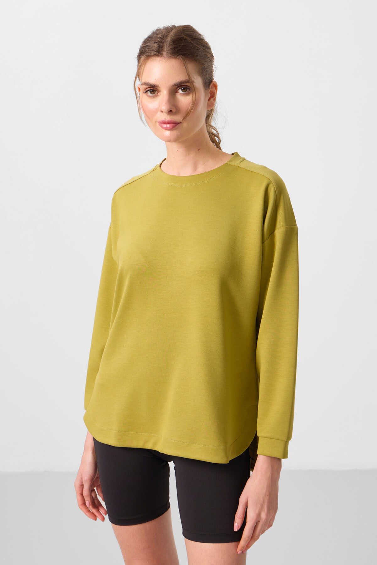 Image of Koyu Hardal Yumuşak Dokulu O Yaka Rahat Form Kadın Tunik Sweatshirt - 97305
