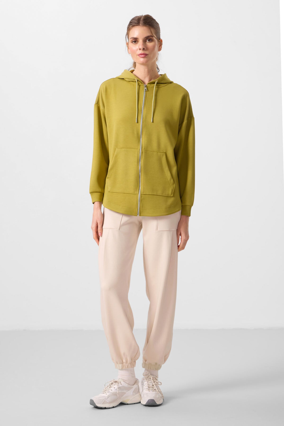 Image of Koyu Hardal Yumuşak Dokulu Kapüşonlu Oversize Kadın Tunik Sweatshirt - 97302