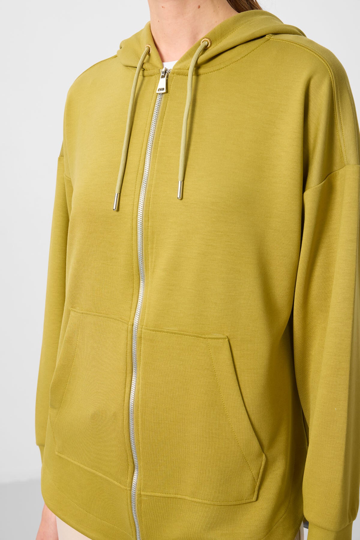 Image of Koyu Hardal Yumuşak Dokulu Kapüşonlu Oversize Kadın Tunik Sweatshirt - 97302