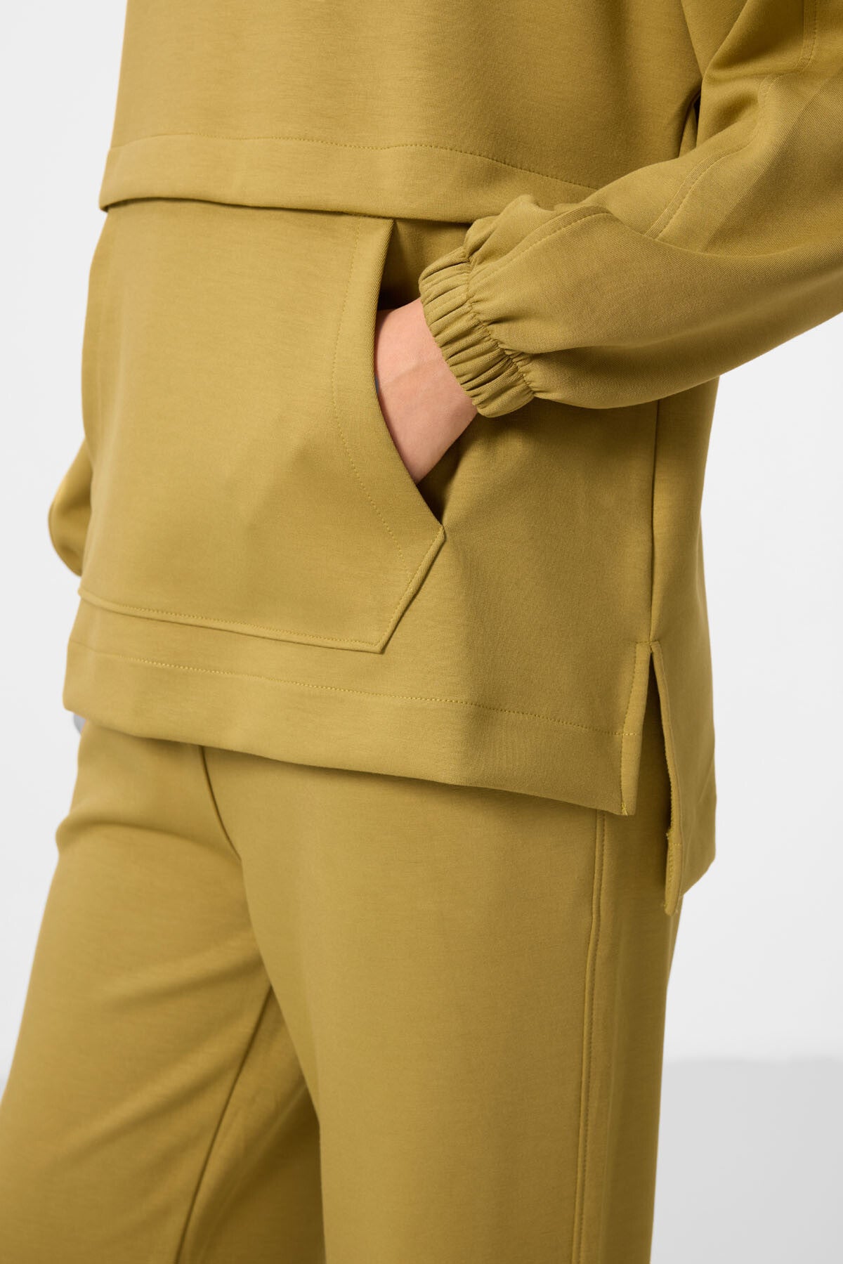 Image of Koyu Hardal Yumuşak Dokulu Kapüşonlu Oversize Kadın Eşofman Tunik Takım - 95348