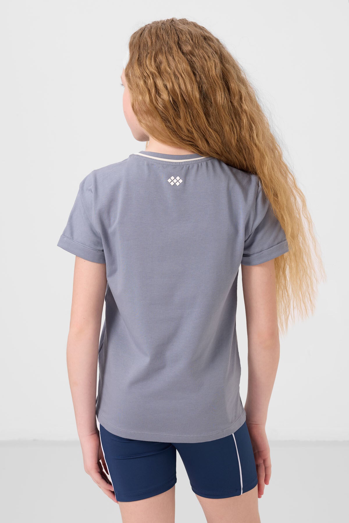 Image of Koyu Mavi Pamuklu O Yaka Standart Fit Basic Kız Çocuk T-Shirt - 75177