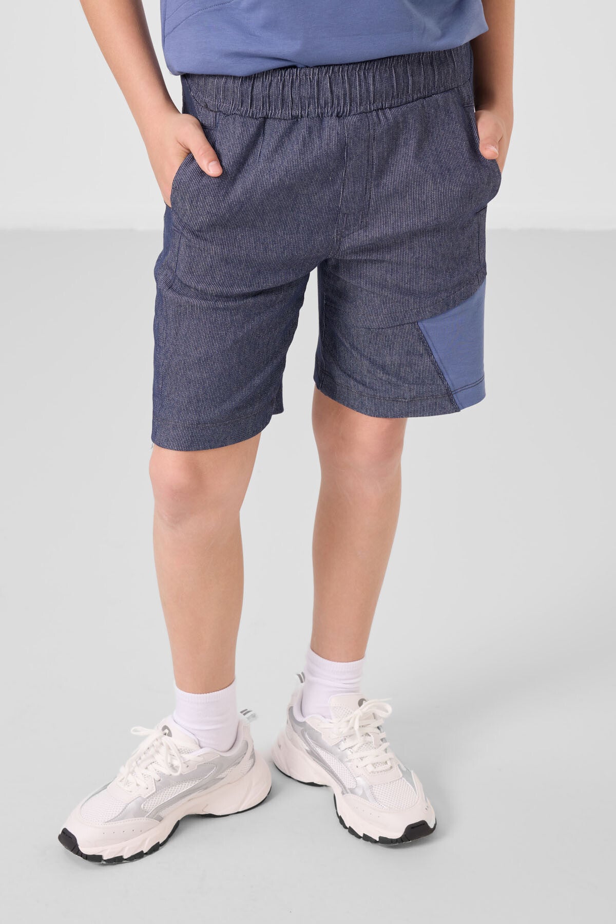 Image of Set pantaloni scurți chino ușori, elastici, din bumbac, albastru închis-denim, bleumarin, croială supradimensionată, pentru băieți - 11275