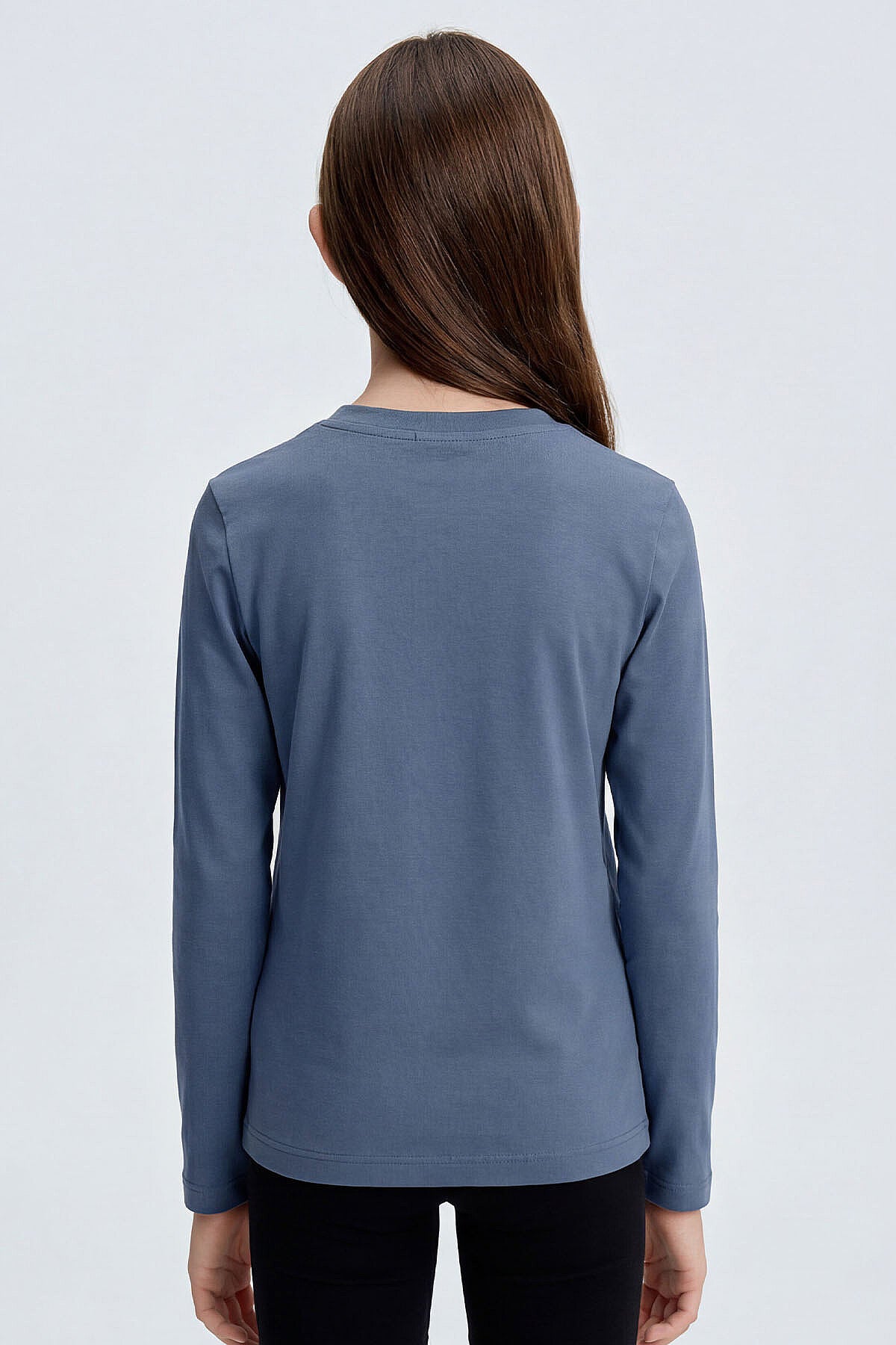 Image of Koyu Mavi O Yaka Standart Fit Basic Uzun Kollu Unisex Çocuk T-Shirt - 11329