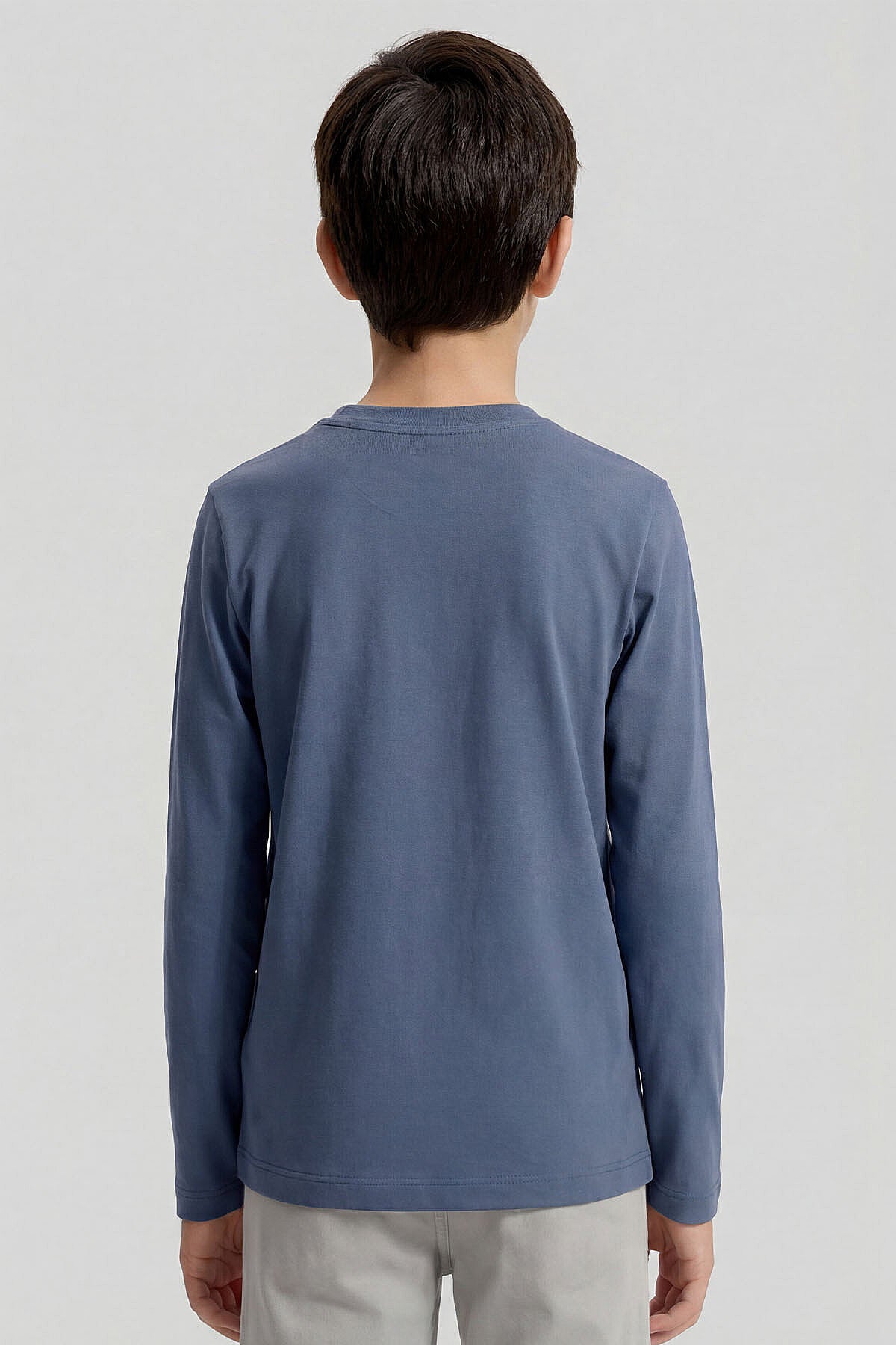 Image of Koyu Mavi O Yaka Standart Fit Basic Uzun Kollu Unisex Çocuk T-Shirt - 11329