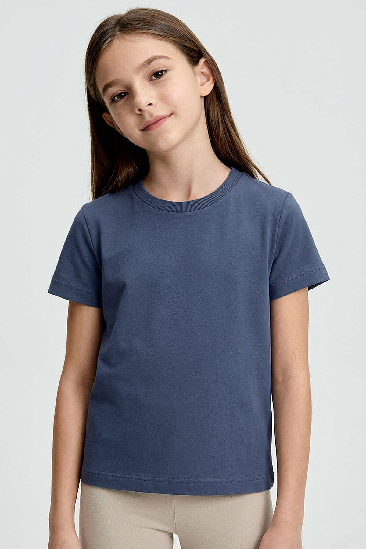 Image of Koyu Mavi O Yaka Standart Fit Basic Unisex Çocuk T-Shirt - 11328
