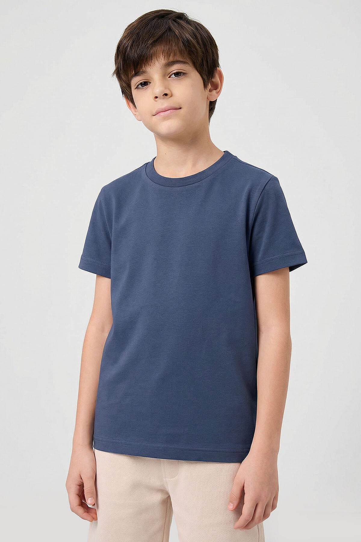 Image of Koyu Mavi O Yaka Standart Fit Basic Unisex Çocuk T-Shirt - 11328