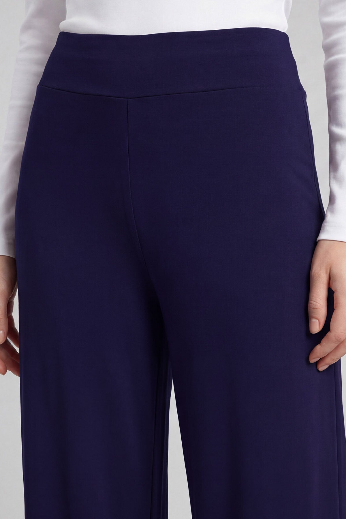 Image of Koyu Mor Comfort Fit Geniş Paça Korsajlı Palazzo Kadın Pantolon - 94681