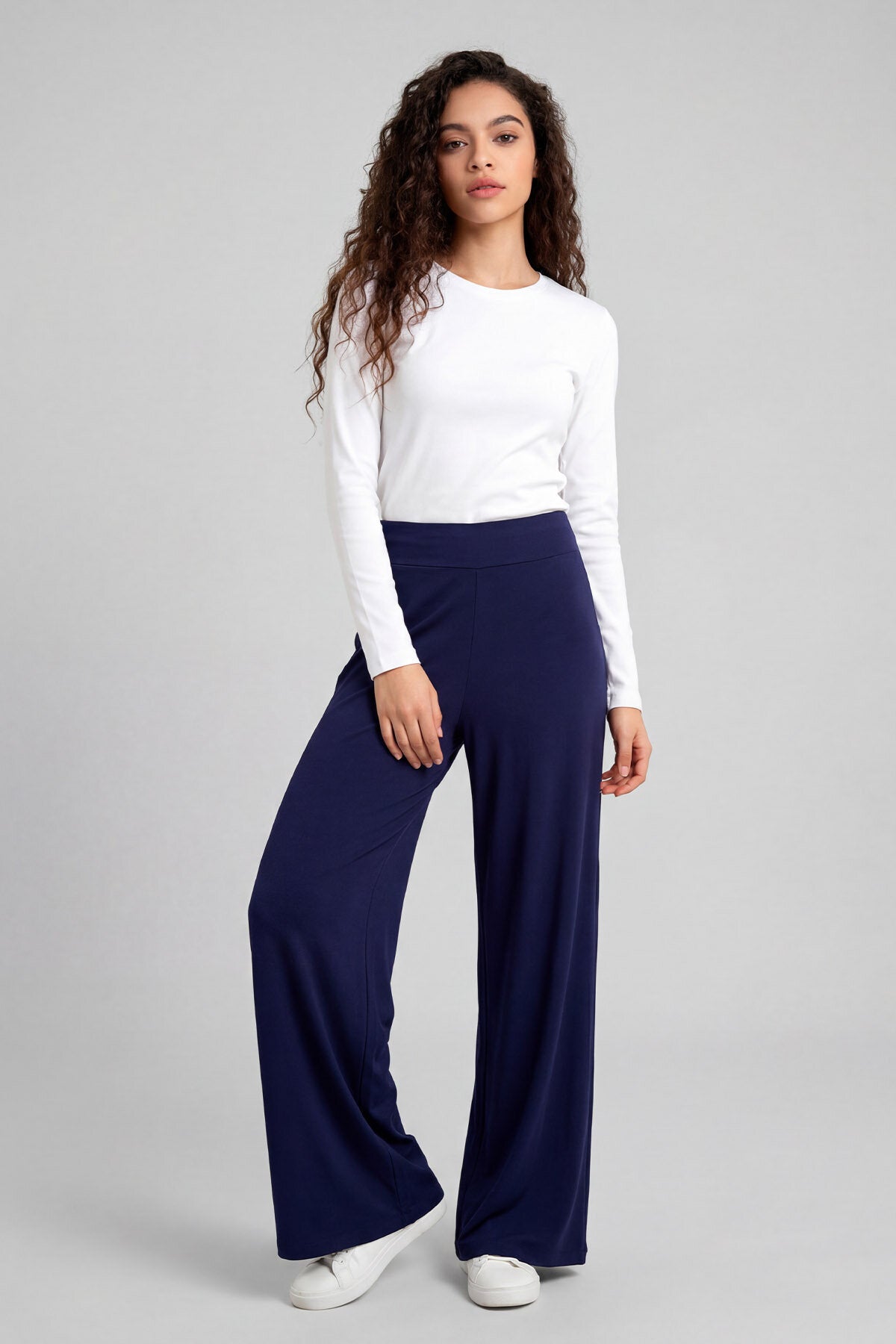 Image of Koyu Mor Comfort Fit Geniş Paça Korsajlı Palazzo Kadın Pantolon - 94681