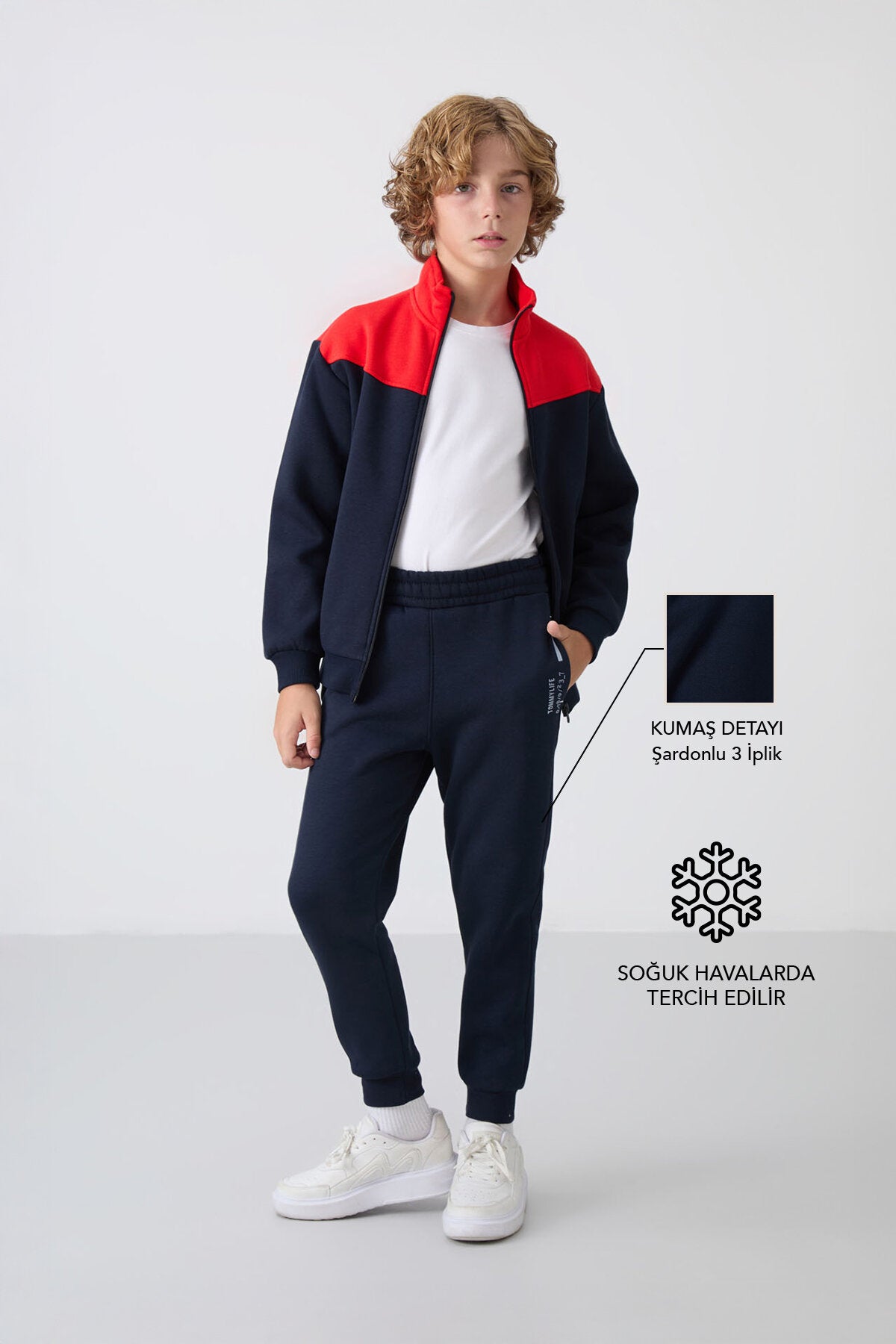 Image of Trening pentru băieți, bleumarin, din bumbac gros, căptușit cu fleece, croială standard, brodat - 11240