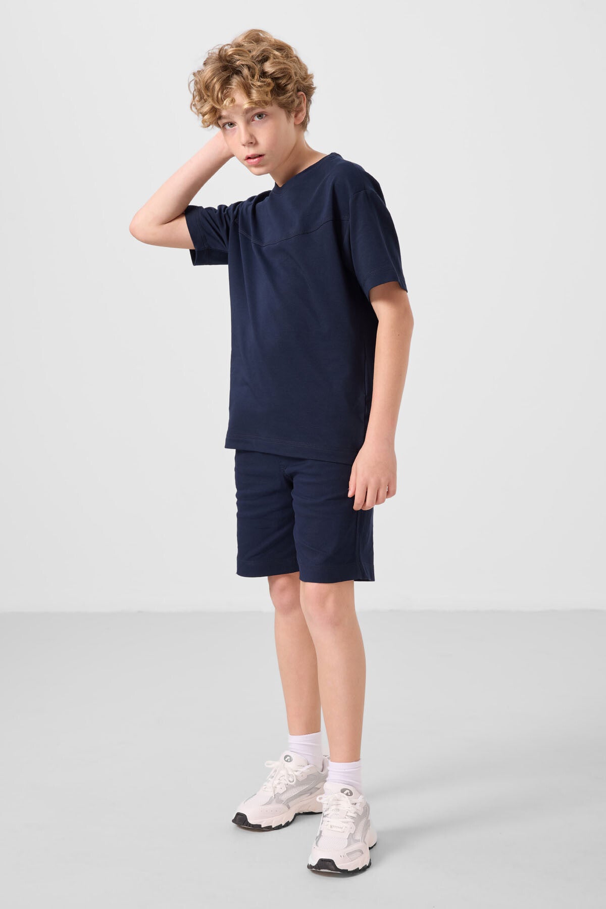 Image of Set pantaloni scurți chino ușori, elastici, din bumbac, bleumarin, croială supradimensionată, pentru băieți - 11279