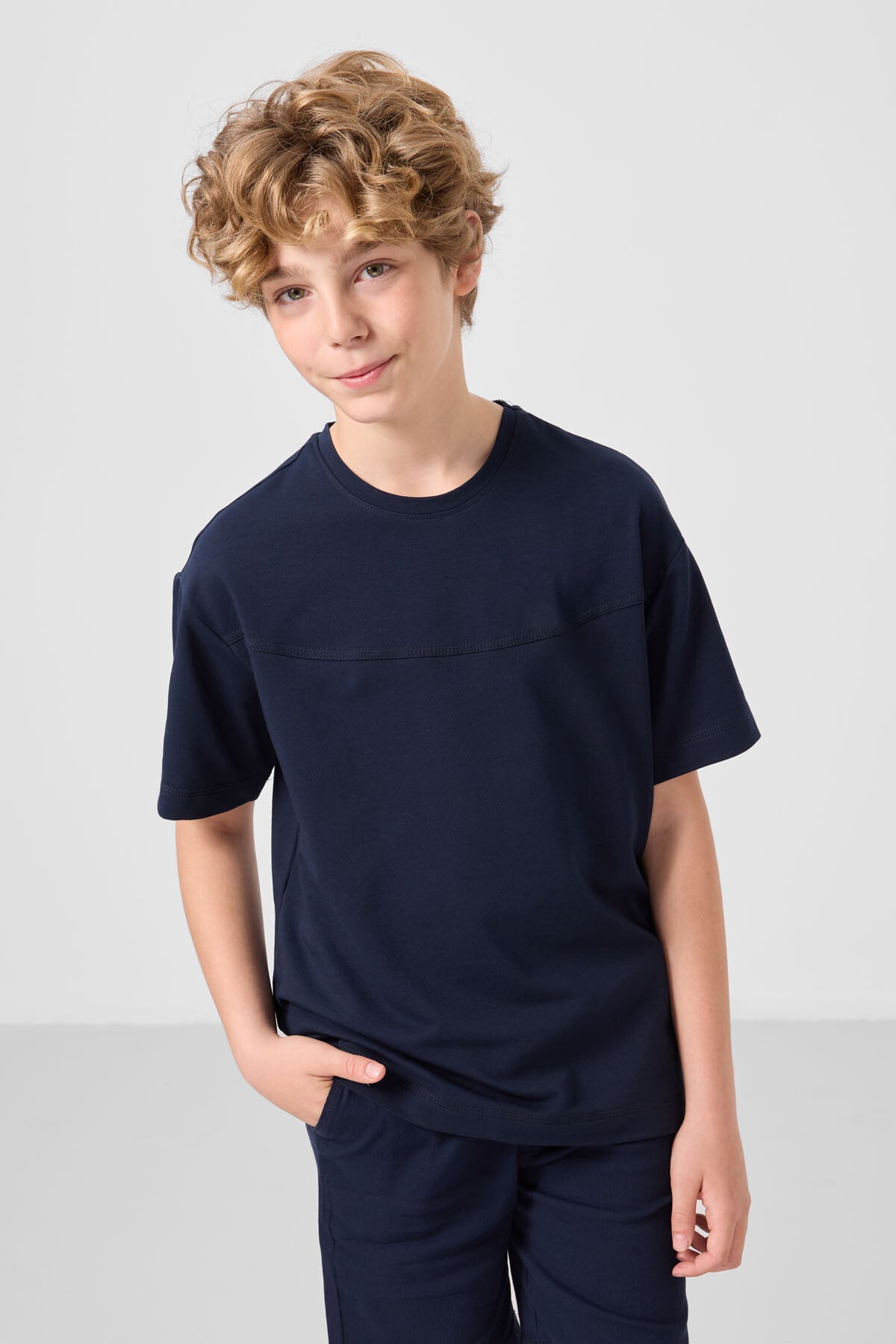 Image of Set pantaloni scurți chino ușori, elastici, din bumbac, bleumarin, croială supradimensionată, pentru băieți - 11279