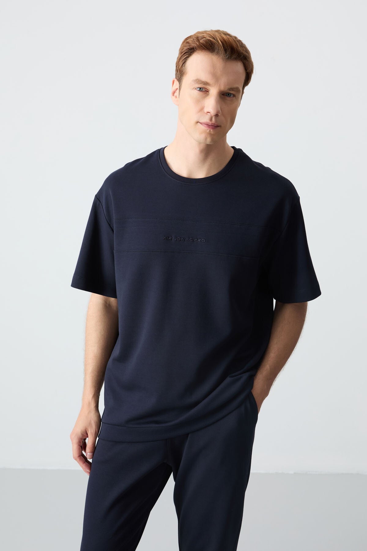 Image of Lacivert Pamuklu Kalın Yumuşak Dokulu Oversize Fit Basic Erkek Eşofman Takım - 85261