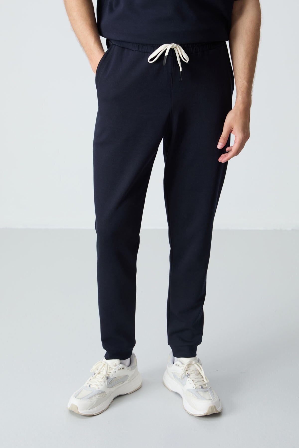 Image of Lacivert Pamuklu Kalın Yumuşak Dokulu Oversize Fit Basic Erkek Eşofman Takım - 85261