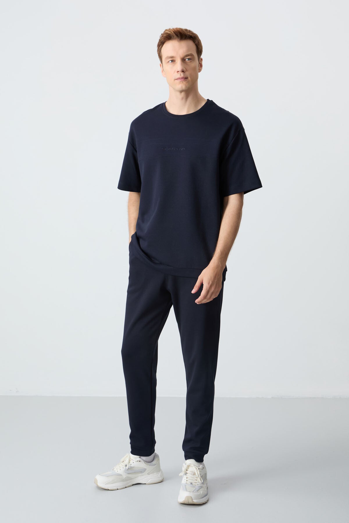 Image of Lacivert Pamuklu Kalın Yumuşak Dokulu Oversize Fit Basic Erkek Eşofman Takım - 85261