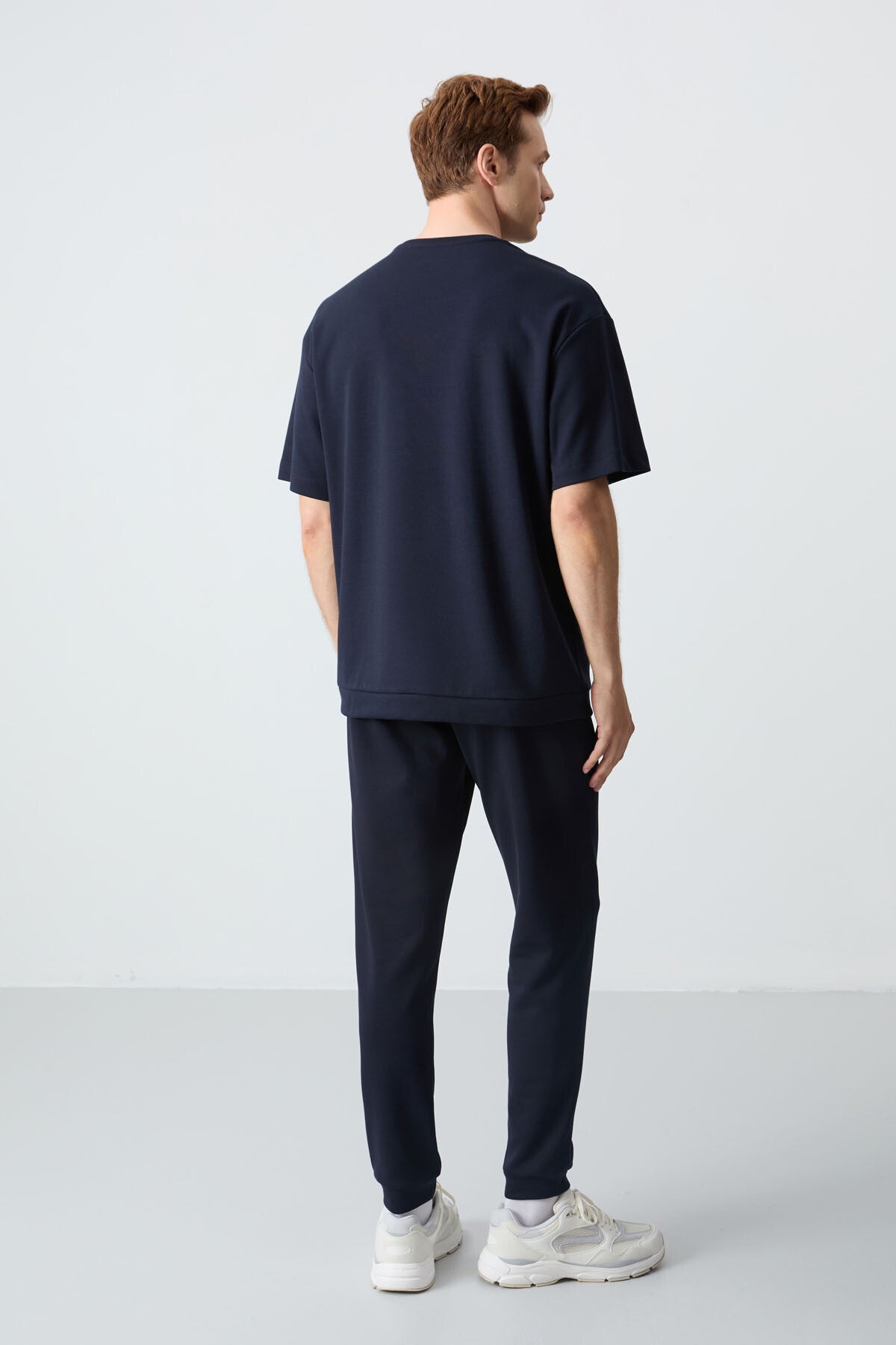 Image of Lacivert Pamuklu Kalın Yumuşak Dokulu Oversize Fit Basic Erkek Eşofman Takım - 85261