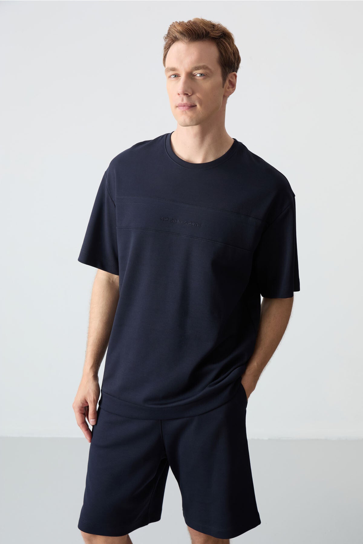 Image of Lacivert Pamuklu Kalın Yumuşak Dokulu Comfort Fit Basic Erkek Şort Takım - 85257