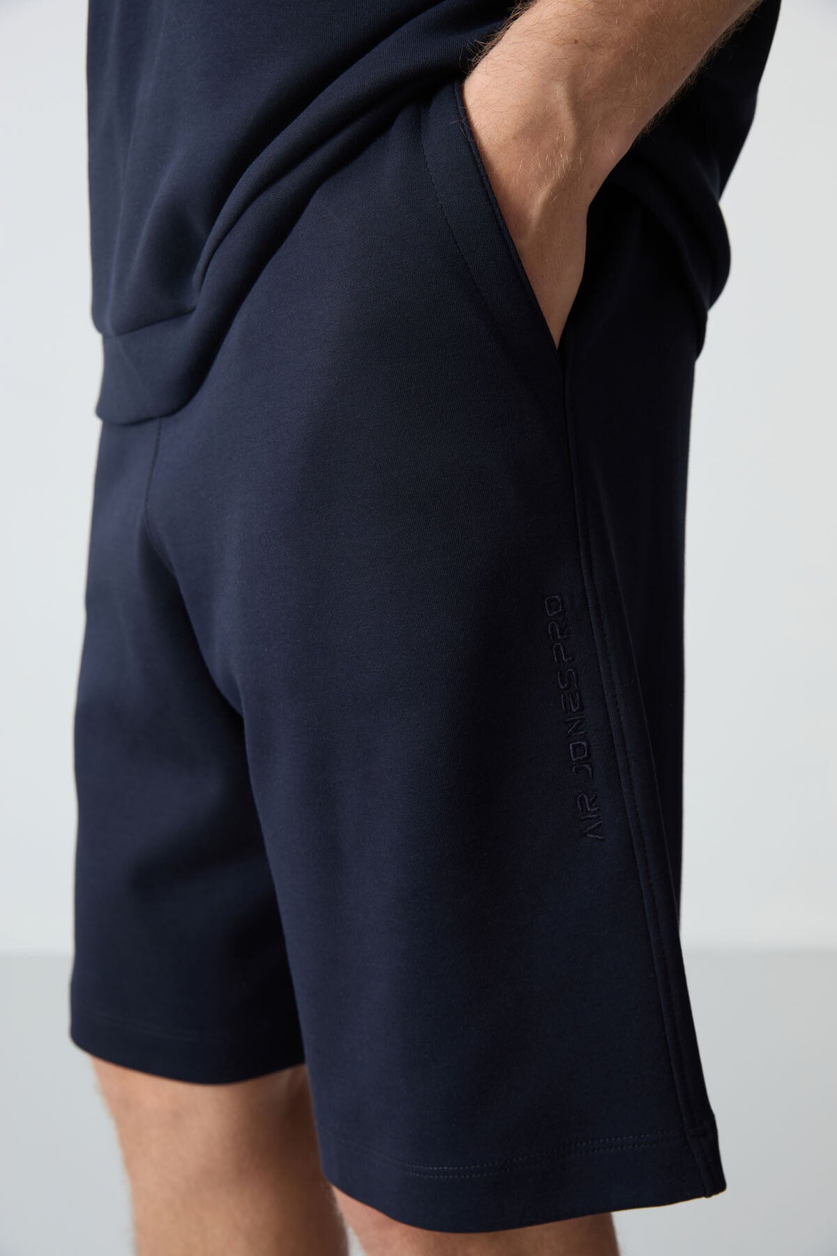 Image of Navy Blue Cotton Thick Soft Textured Comfort Fit Basic Men's Shorts Set - 85257