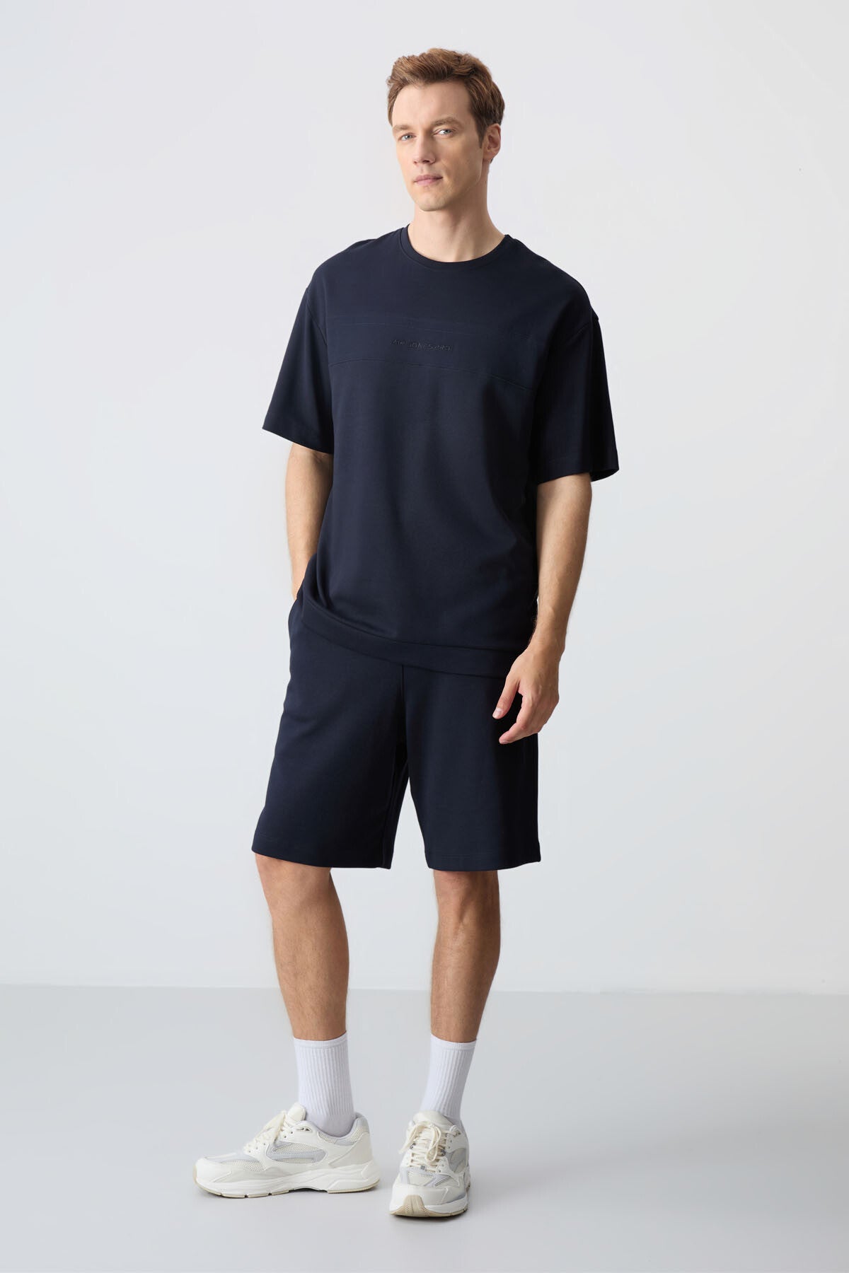 Image of Lacivert Pamuklu Kalın Yumuşak Dokulu Comfort Fit Basic Erkek Şort Takım - 85257