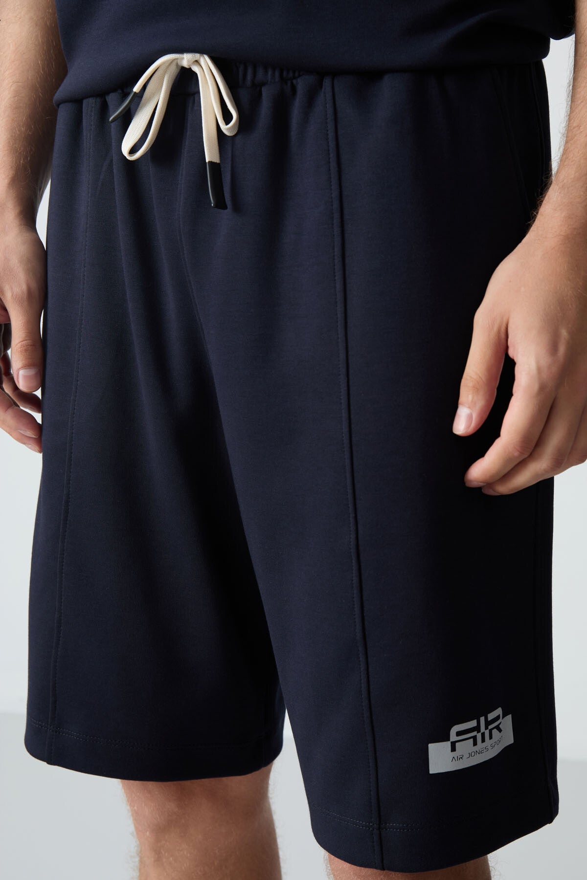 Image of Lacivert Pamuklu Kalın Yumuşak Dokulu Oversize Fit Basic Erkek Şort Takım - 85259