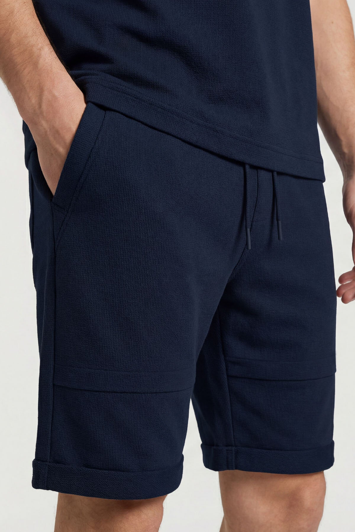 Image of Lacivert Oversize Fit Yumuşak Dokulu Basic Erkek Şort Takım - 85274