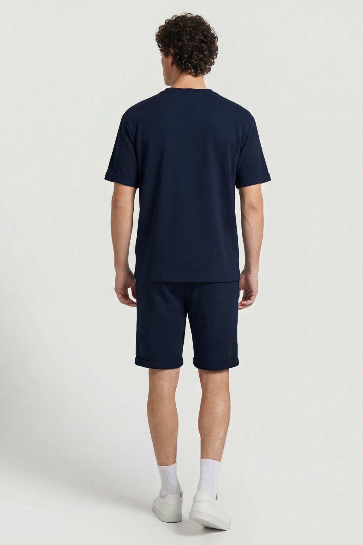 Image of Lacivert Oversize Fit Yumuşak Dokulu Basic Erkek Şort Takım - 85274