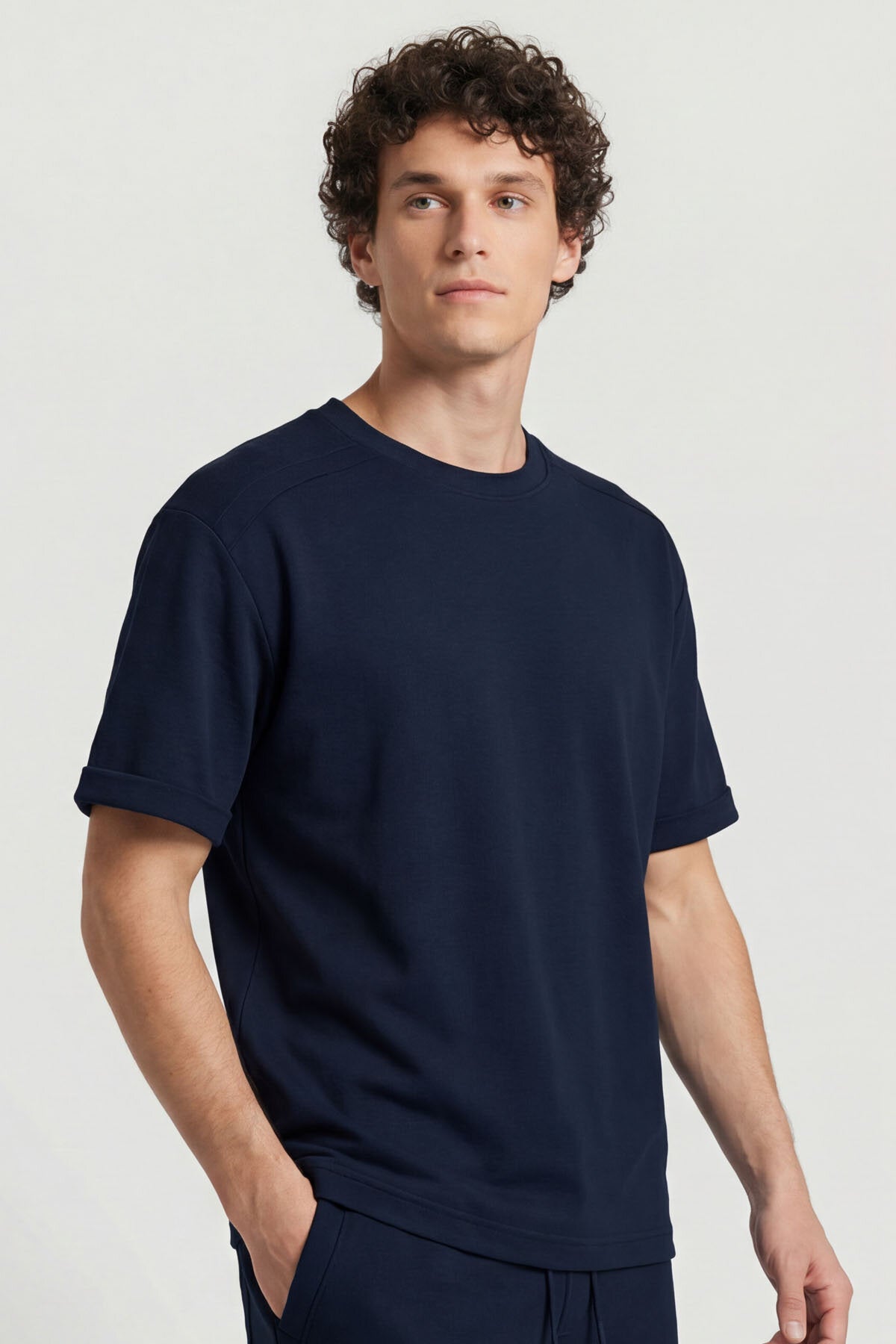 Image of Lacivert Oversize Fit Yumuşak Dokulu Basic Erkek Şort Takım - 85274