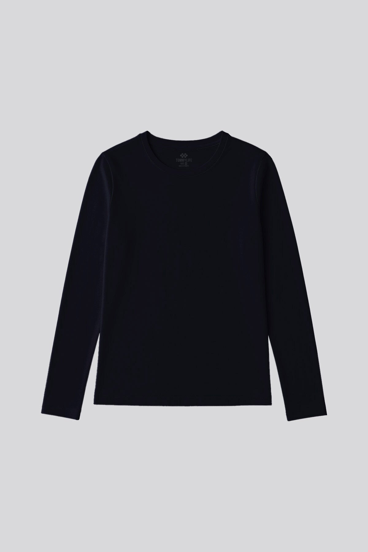 Image of Lacivert O Yaka Standart Fit Uzun Kollu Basic Kadın T-Shirt - 97312