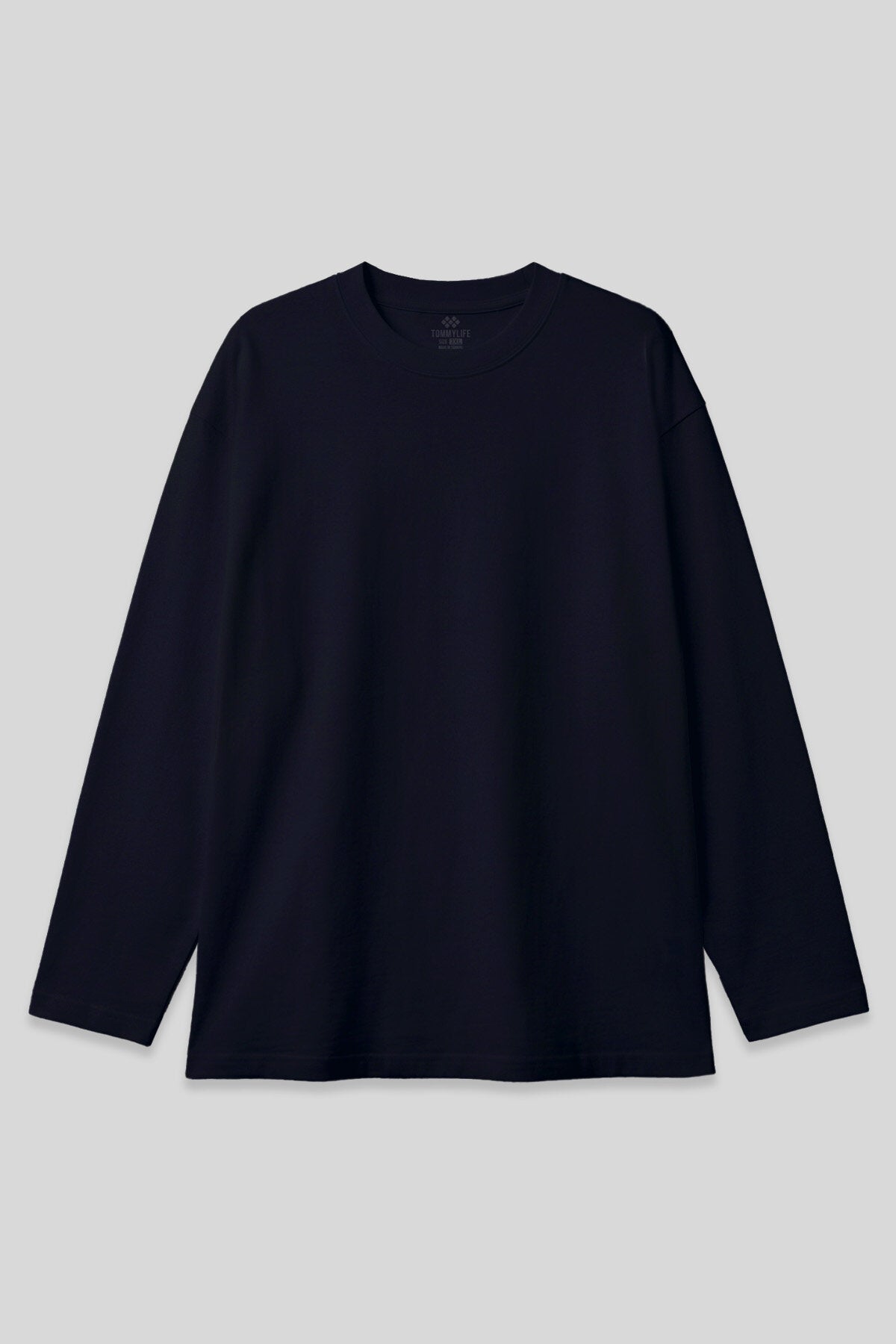 Image of Lacivert O Yaka Rahat Form Battal Büyük Beden Uzun Kollu Erkek T-Shirt - 88107