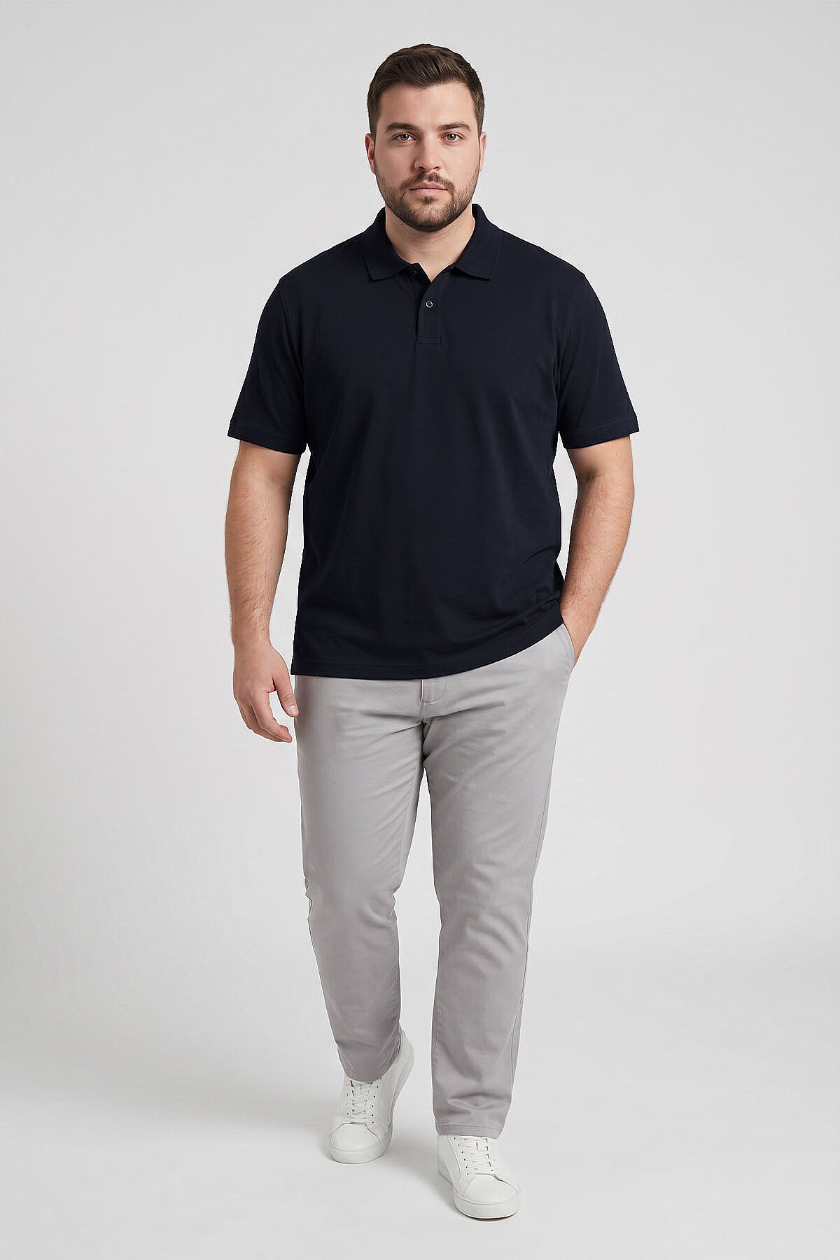 Image of Lacivert Polo Yaka Büyük Beden Battal Erkek T-Shirt - 88511