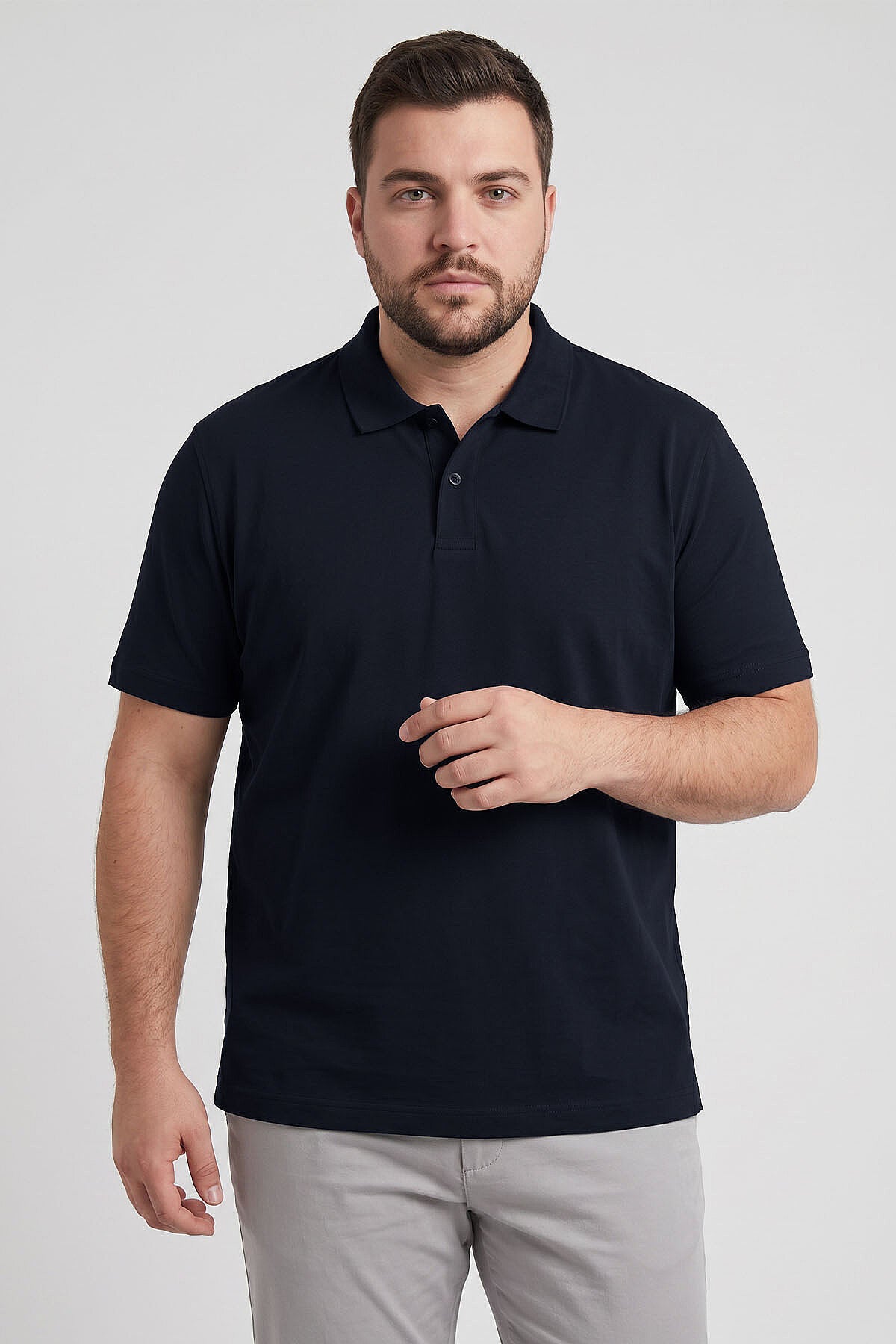 Image of Lacivert Polo Yaka Büyük Beden Battal Erkek T-Shirt - 88511