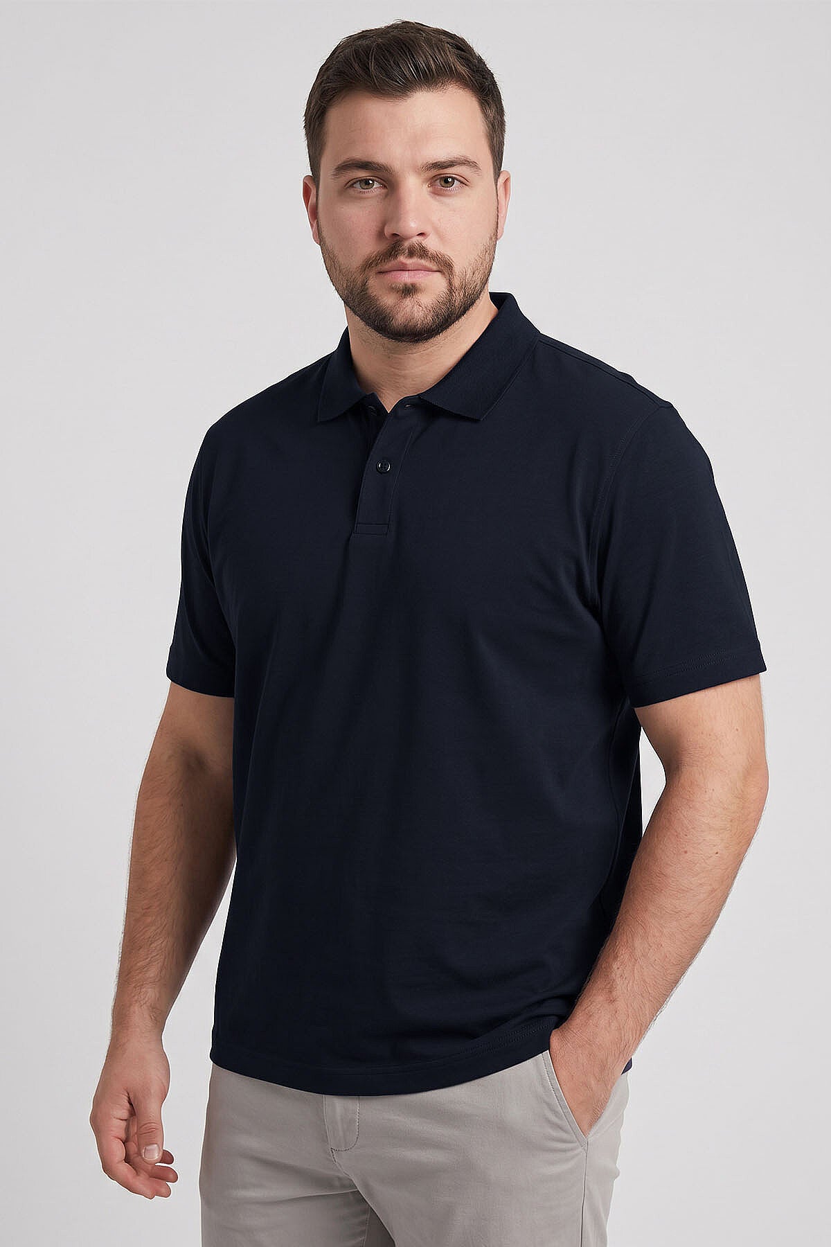 Image of Lacivert Polo Yaka Büyük Beden Battal Erkek T-Shirt - 88511
