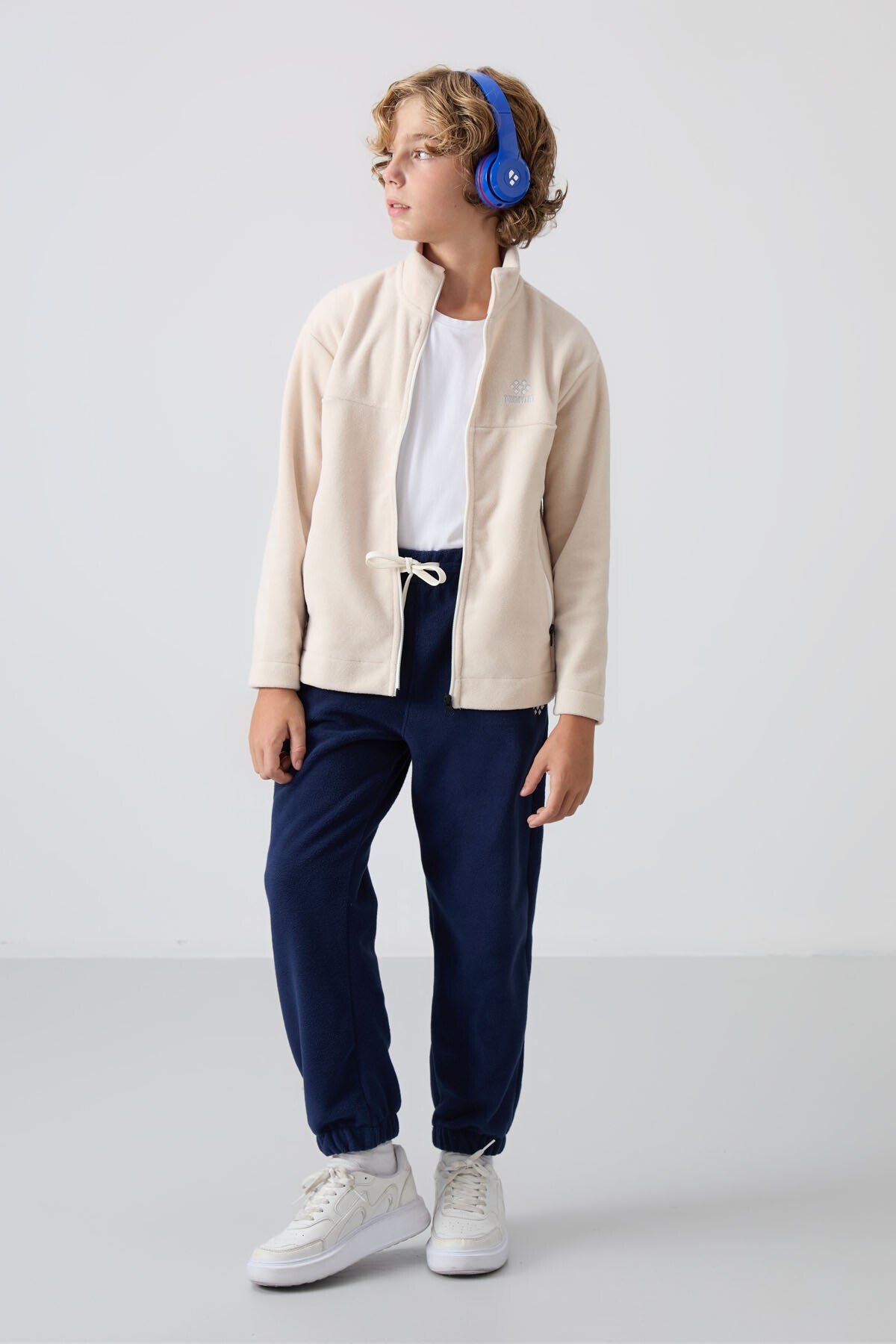 Image of Pantaloni de trening din fleece brodat, groși și texturați, bleumarin, croială standard, pentru băieți - 11220