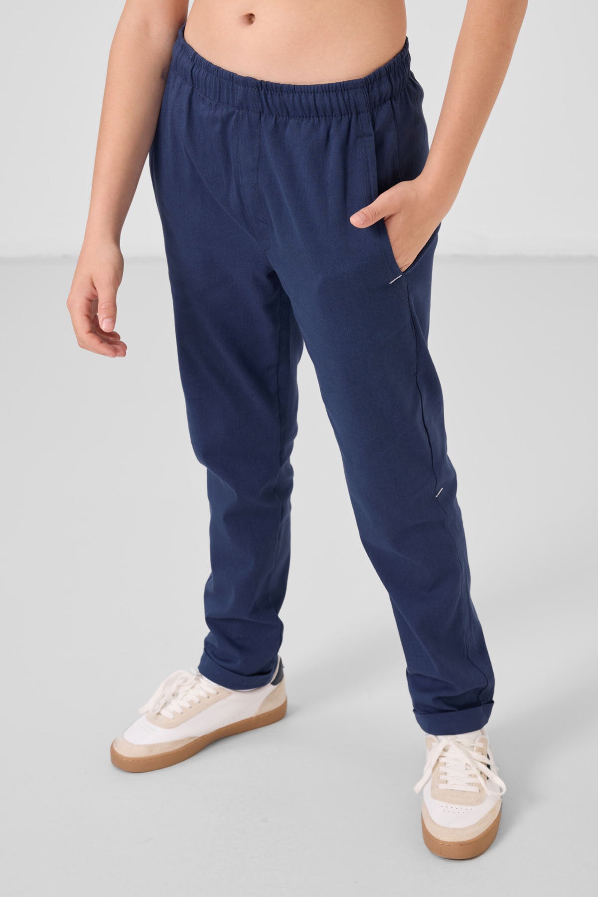 Image of Lacivert Standart Fit Dokuma Hafif Esnek Chino Erkek Çocuk Pantolon - 11272