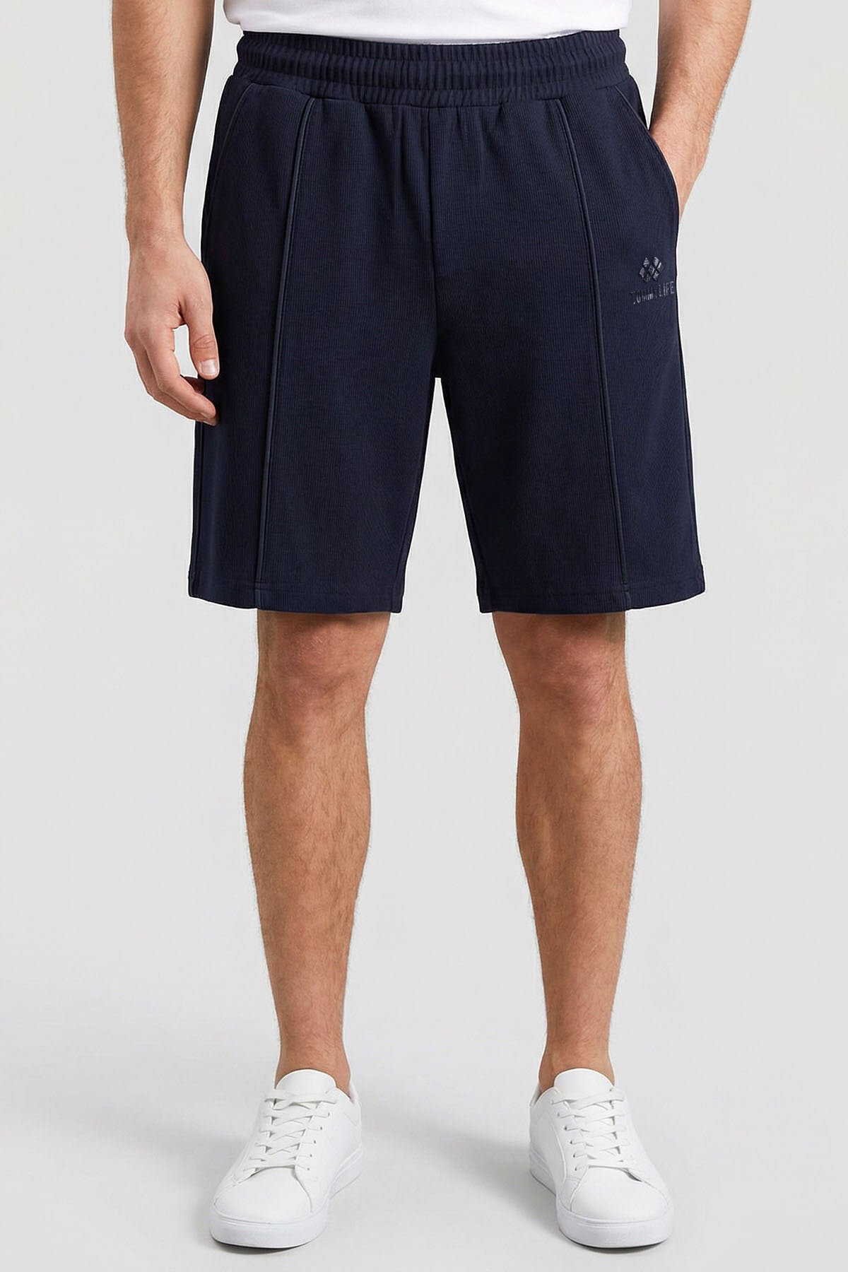 Image of Lacivert Oversize Fit Basic Ön Dikiş Detaylı Erkek Şort - 81283