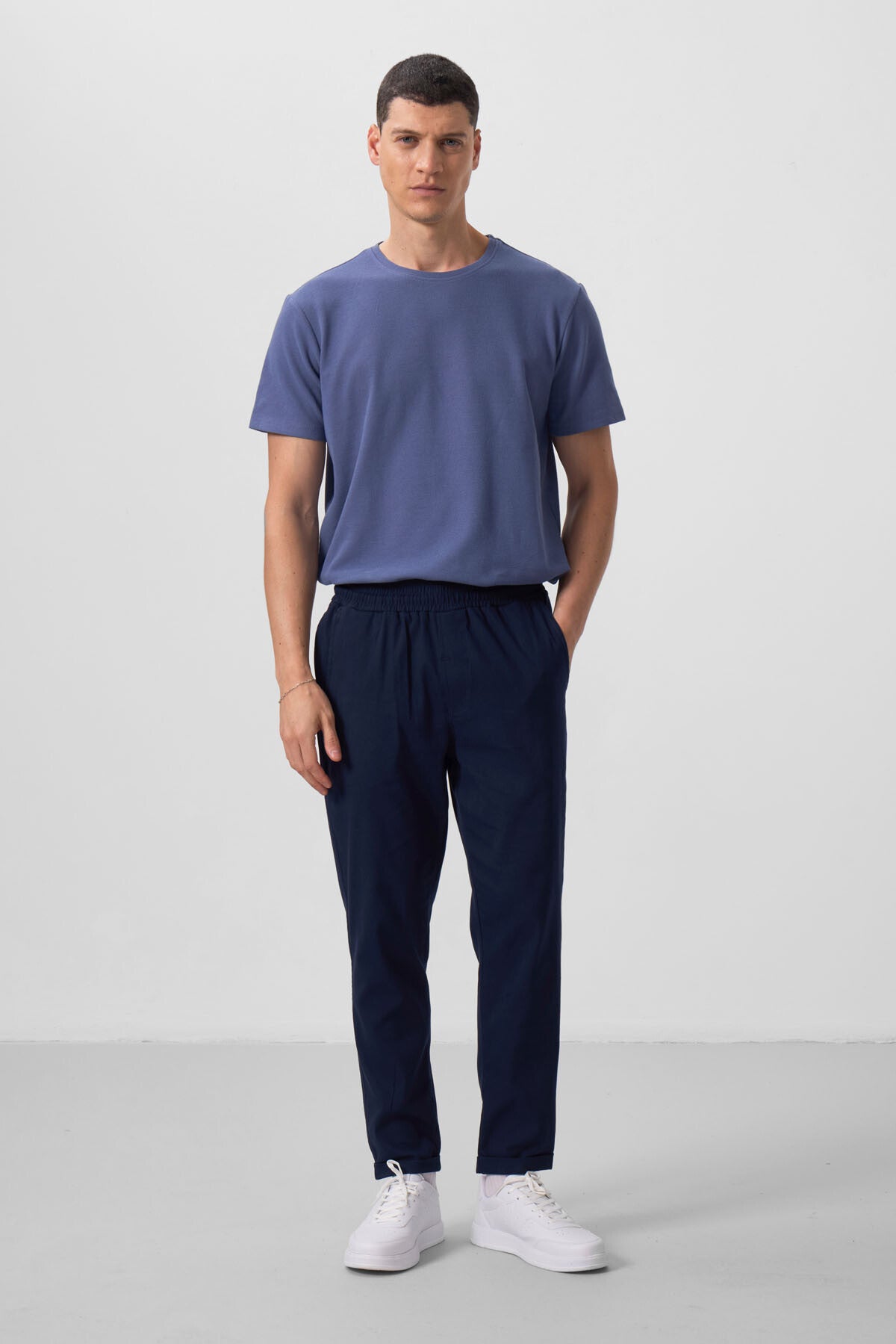 Image of Lacivert Standart Fit Dokuma Hafif Esnek Chino Erkek Pantolon - 82175
