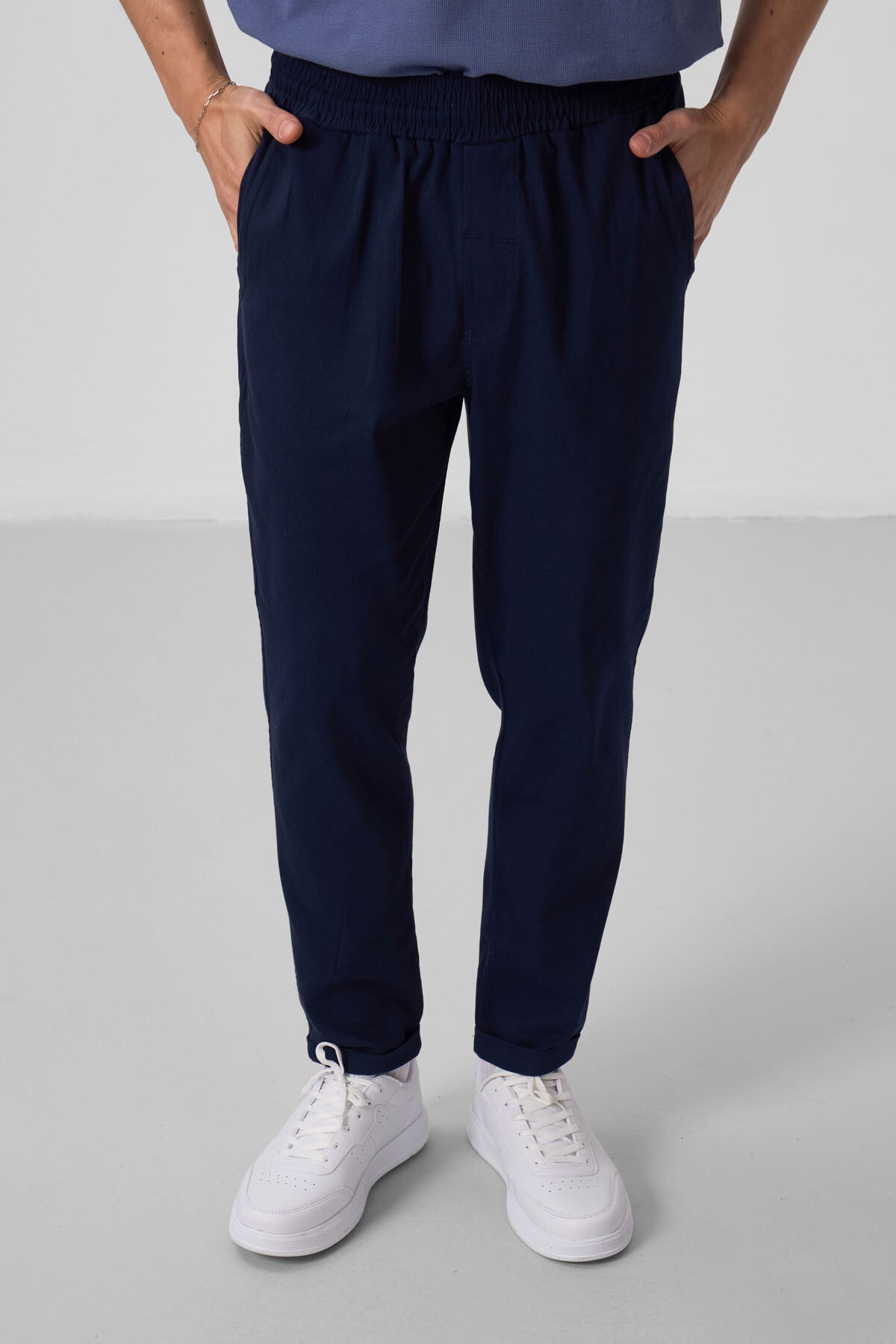 Image of Lacivert Standart Fit Dokuma Hafif Esnek Chino Erkek Pantolon - 82175