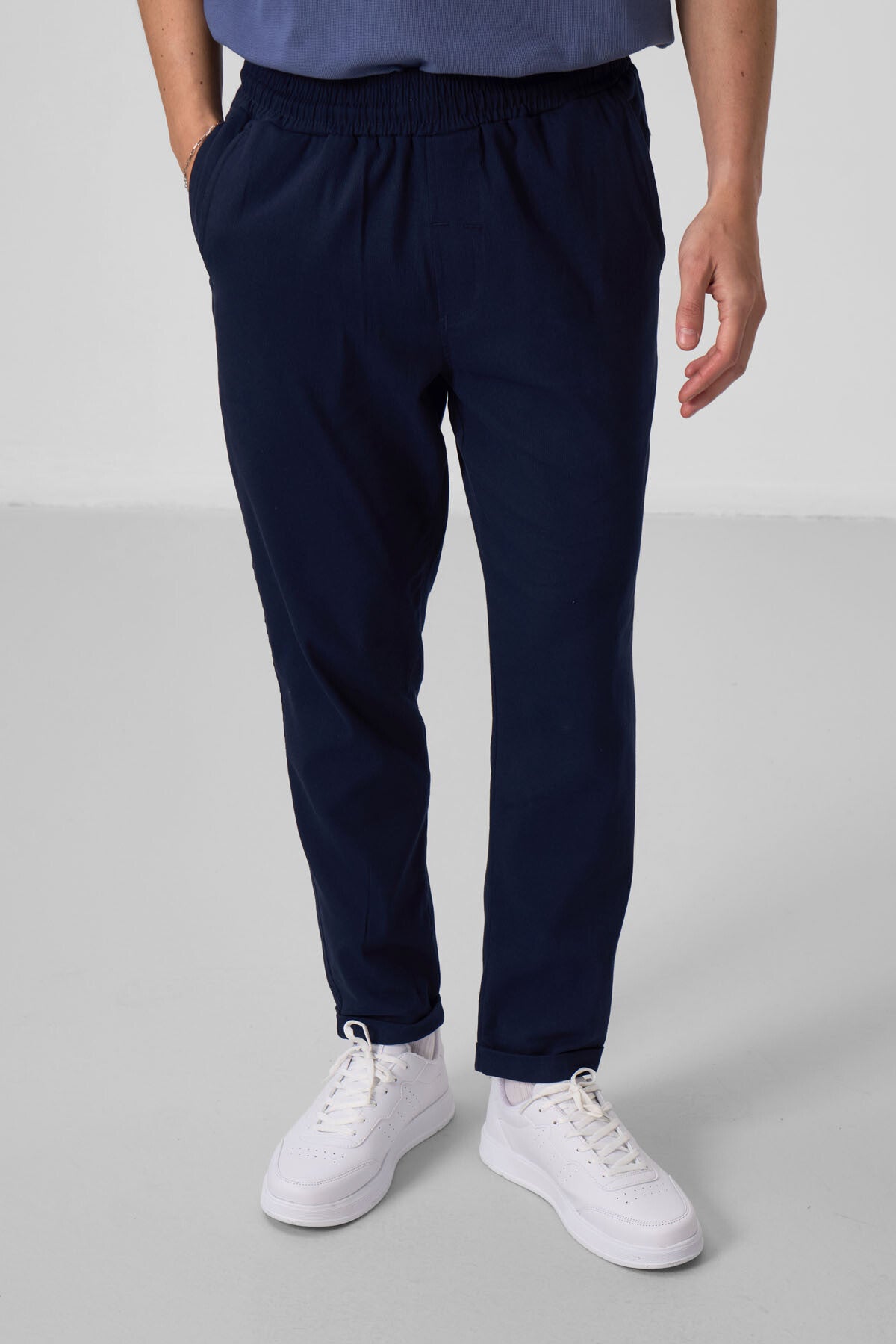 Image of Lacivert Standart Fit Dokuma Hafif Esnek Chino Erkek Pantolon - 82175