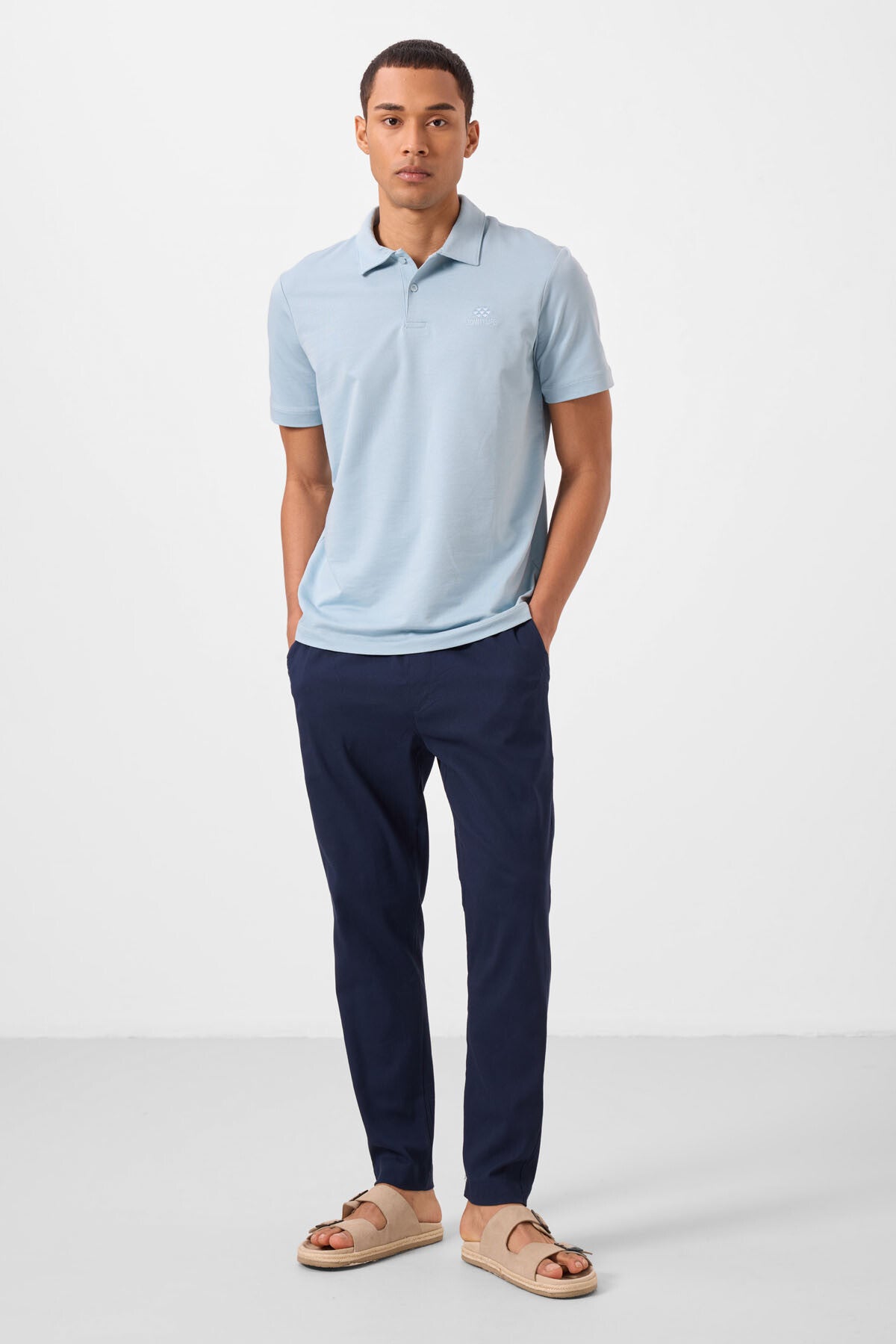 Image of Lacivert Standart Fit Dokuma Hafif Esnek Chino Erkek Pantolon - 82177