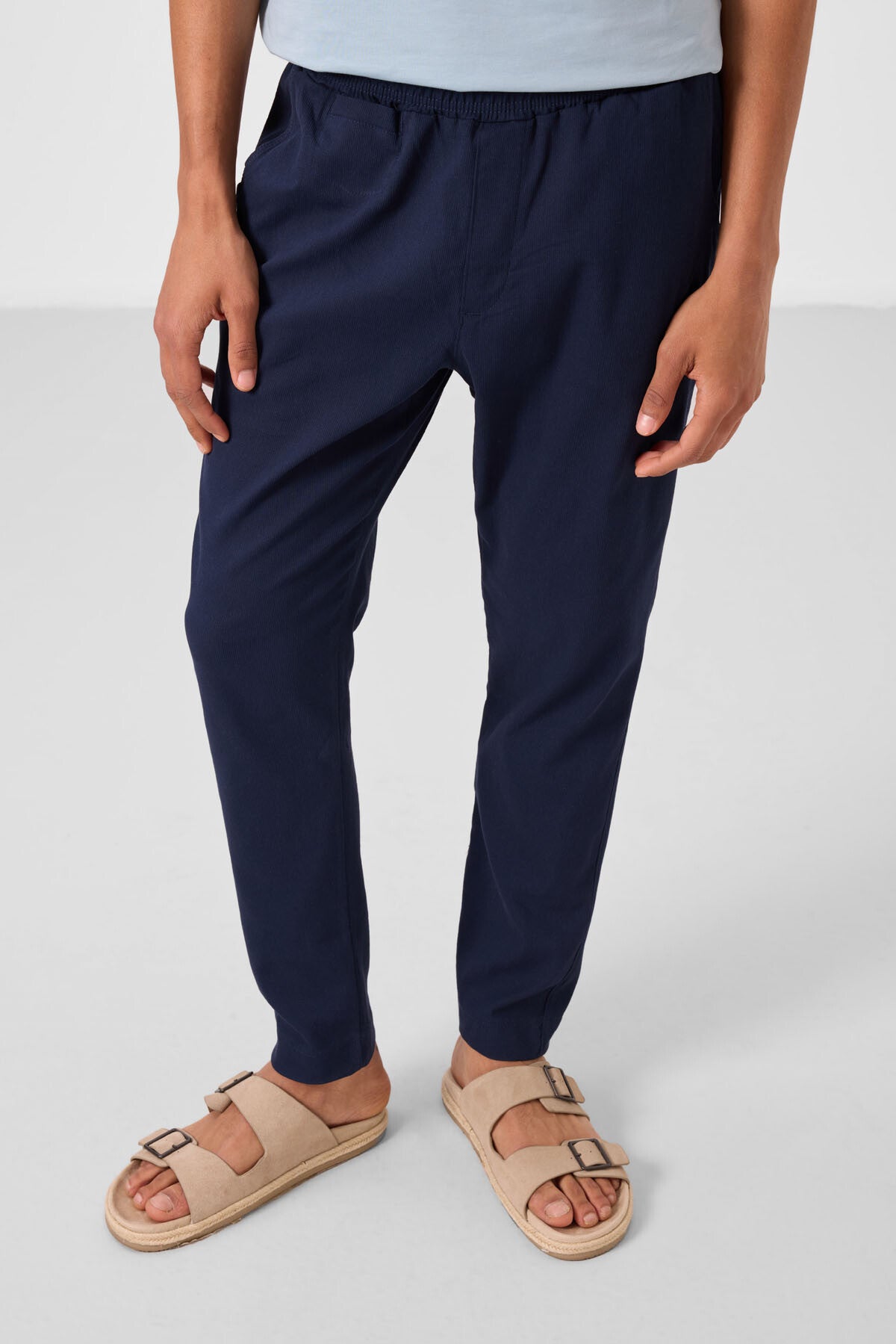 Image of Lacivert Standart Fit Dokuma Hafif Esnek Chino Erkek Pantolon - 82177