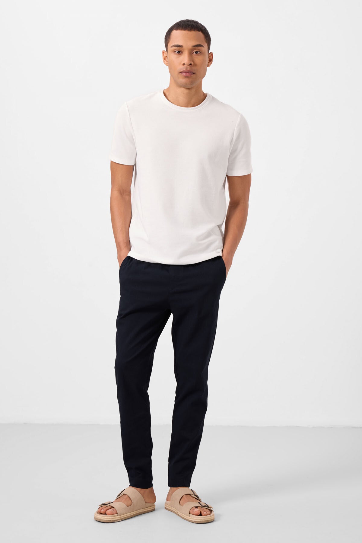 Image of Lacivert Standart Fit Dokuma Hafif Esnek Chino Erkek Pantolon - 82180