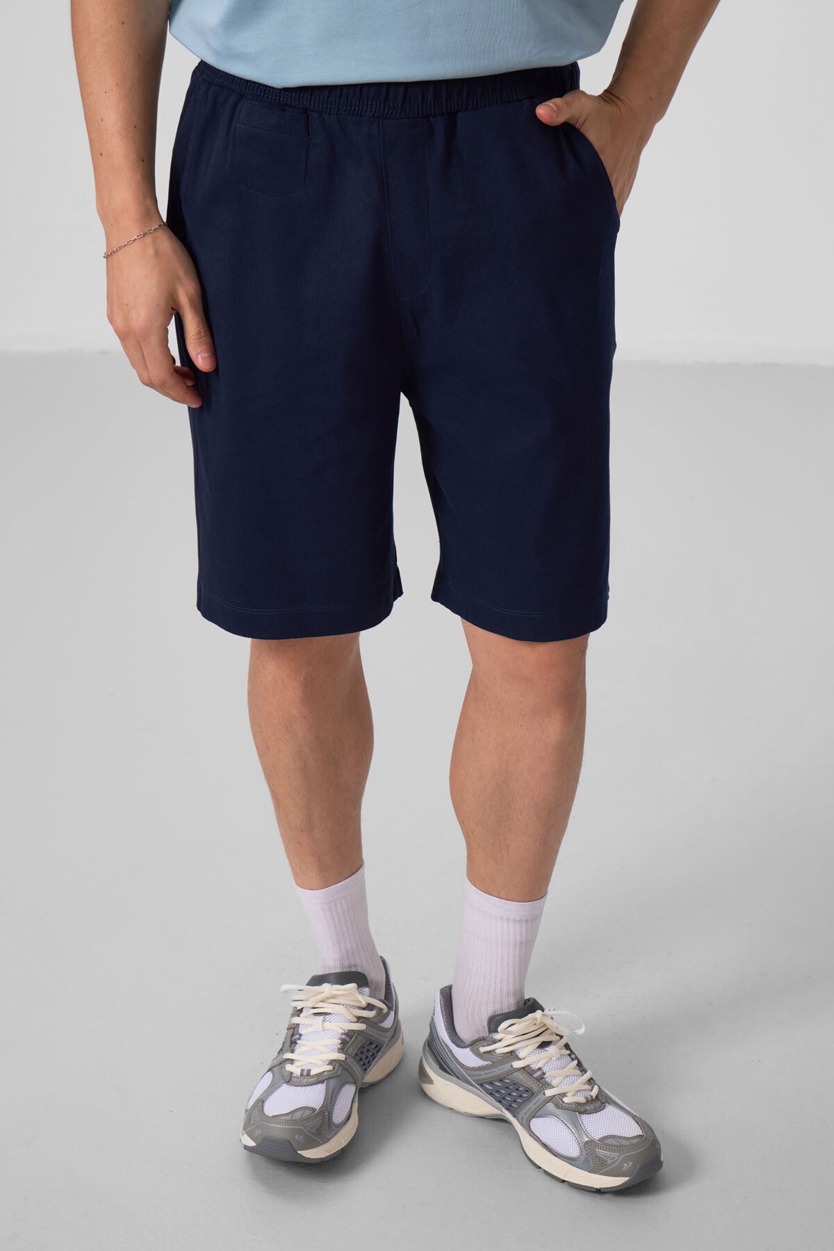 Image of Lacivert Standart Fit Dokuma Hafif Esnek Chino Erkek Şort - 81290