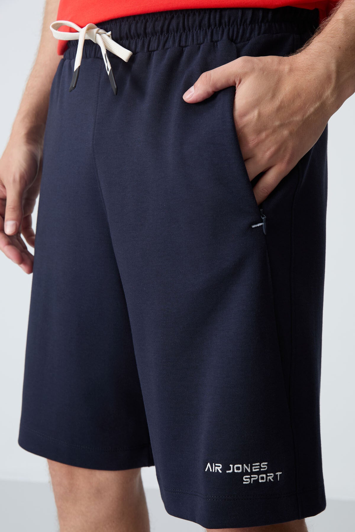 Image of Pantaloni scurți bărbătești basici, din bumbac gros, texturat, albastru marin, croială standard - 81276