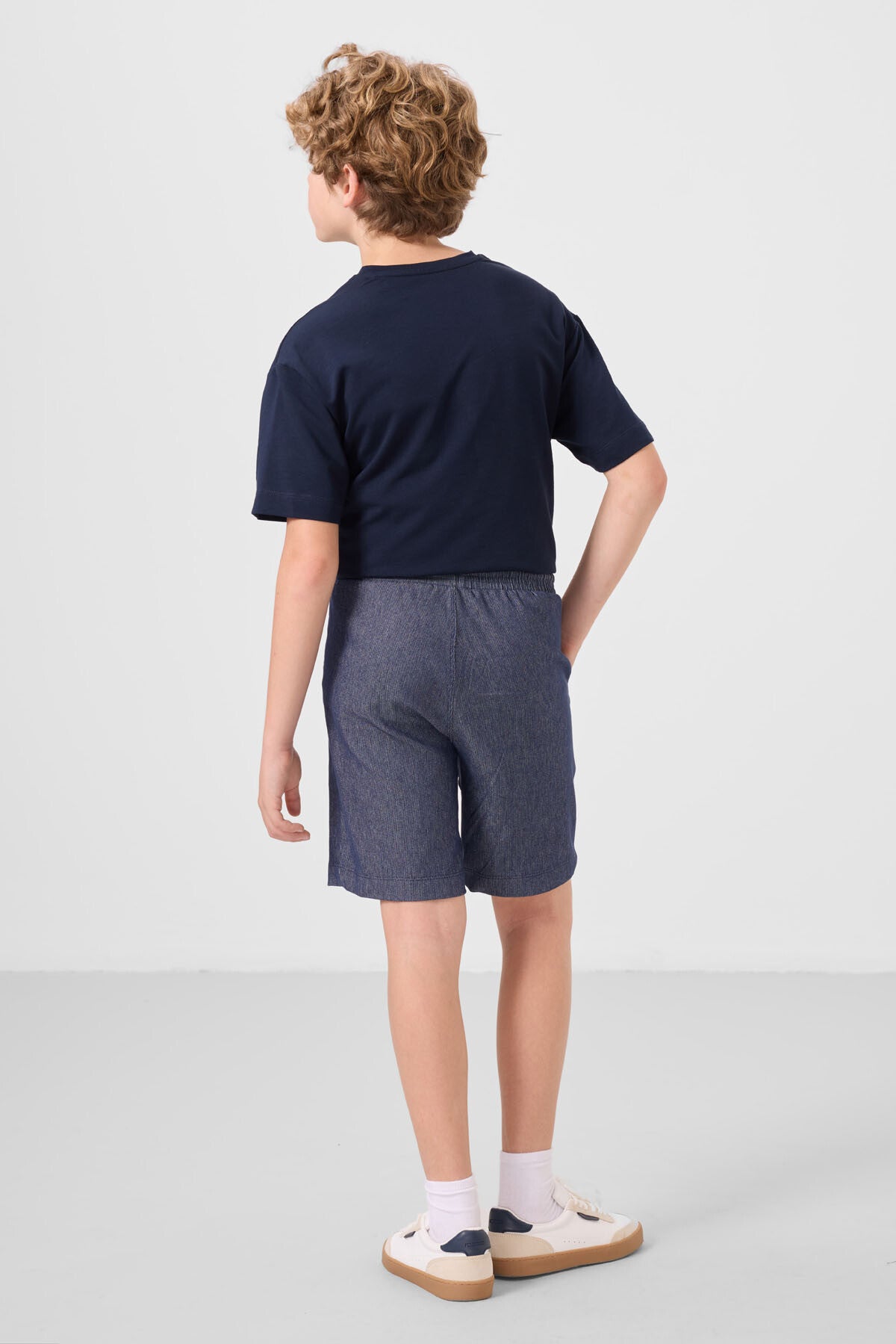 Image of Set pantaloni scurți chino ușori, elastici, din bumbac, bleumarin-denim, pentru băieți - 11276