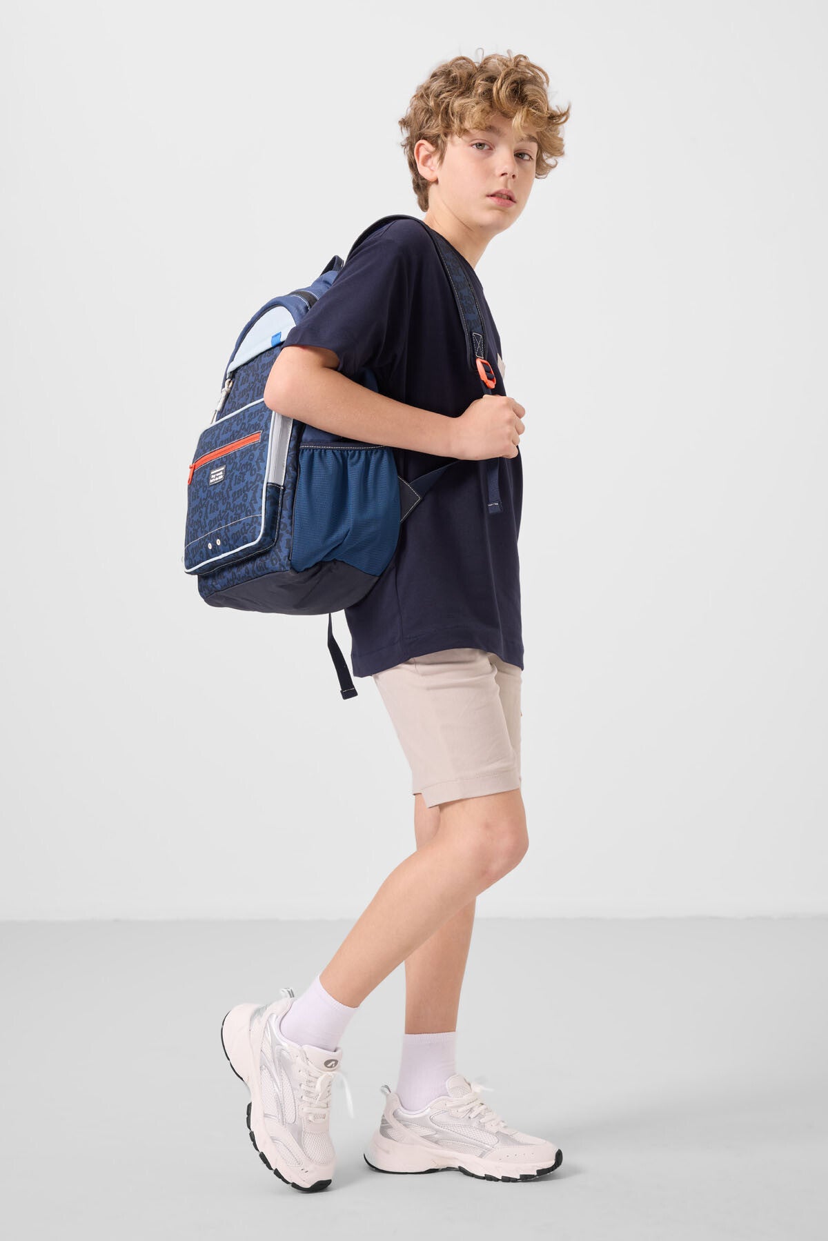 Image of Lacivert-Taş Pamuklu Oversize Fit Dokuma Hafif Esnek Chino Erkek Çocuk Şort Takım - 11278