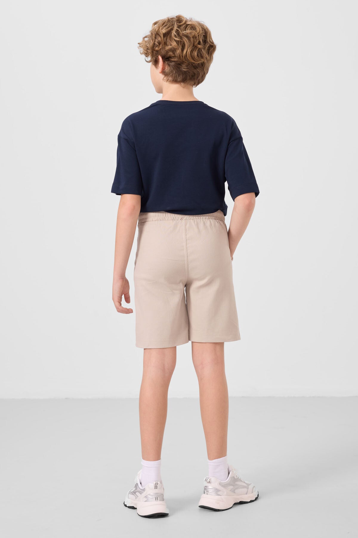 Image of Lacivert-Taş Pamuklu Oversize Fit Dokuma Hafif Esnek Chino Erkek Çocuk Şort Takım - 11279