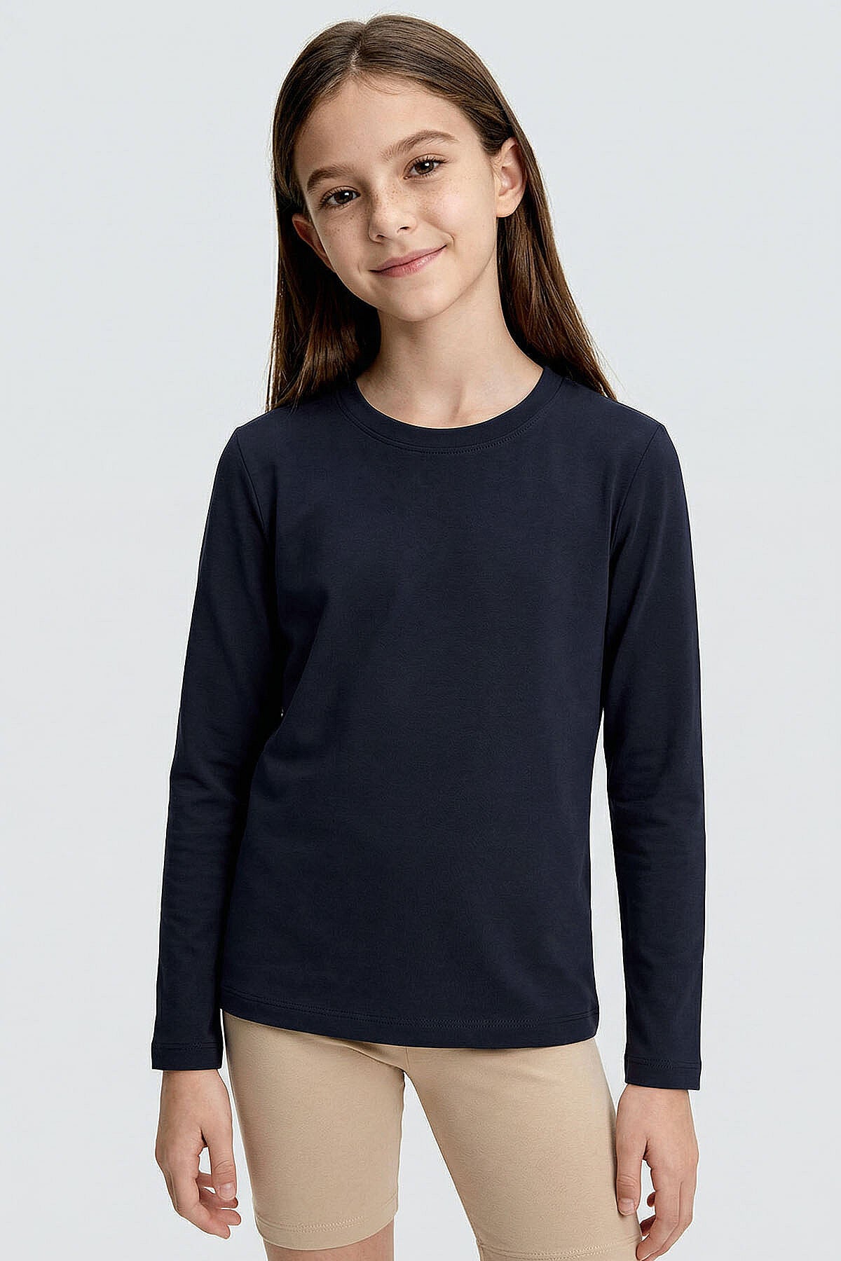 Image of Lacivert O Yaka Standart Fit Basic Uzun Kollu Unisex Çocuk T-Shirt - 11329