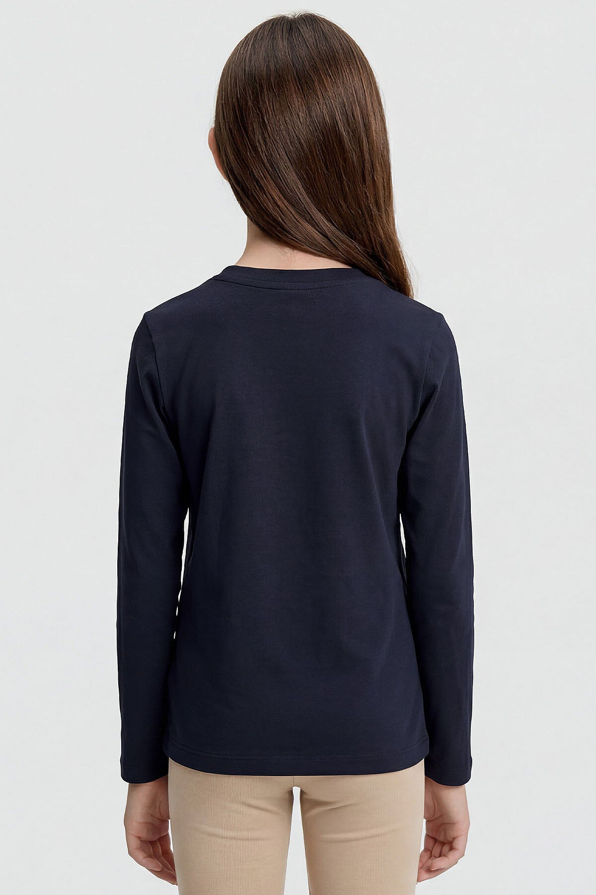 Image of Lacivert O Yaka Standart Fit Basic Uzun Kollu Unisex Çocuk T-Shirt - 11329