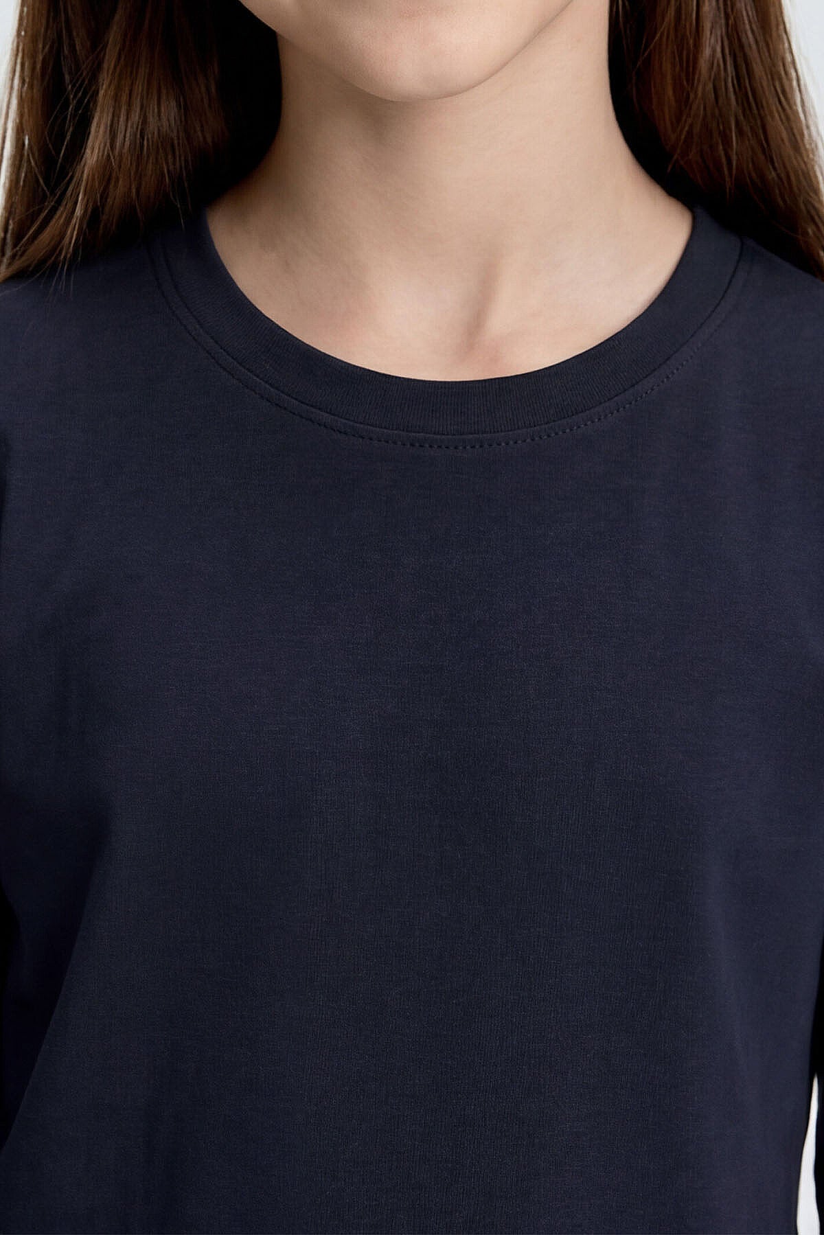Image of Lacivert O Yaka Standart Fit Basic Uzun Kollu Unisex Çocuk T-Shirt - 11329