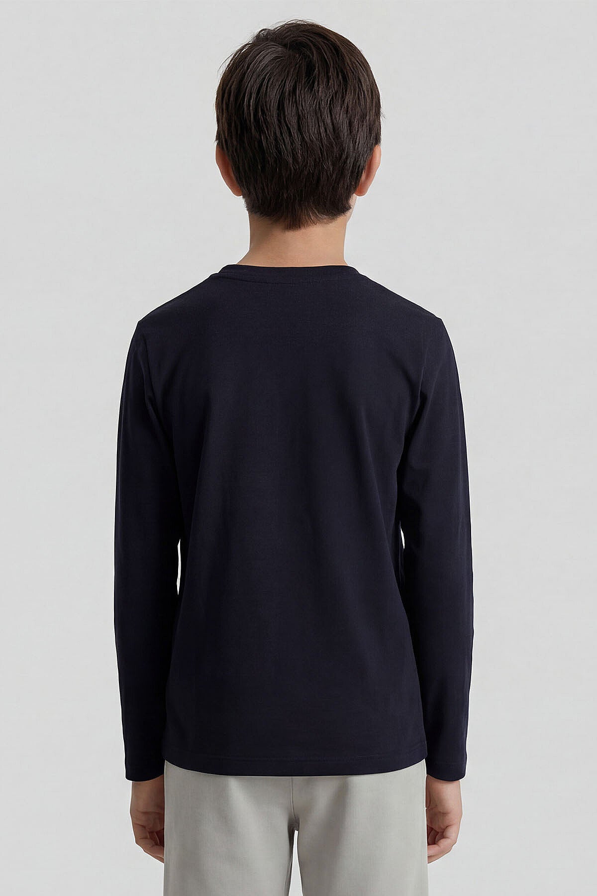 Image of Lacivert O Yaka Standart Fit Basic Uzun Kollu Unisex Çocuk T-Shirt - 11329