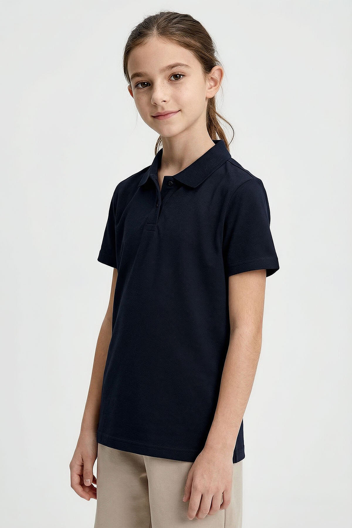 Image of Lacivert Polo Yaka Standart Fit Basic Unisex Çocuk T-Shirt - 11330